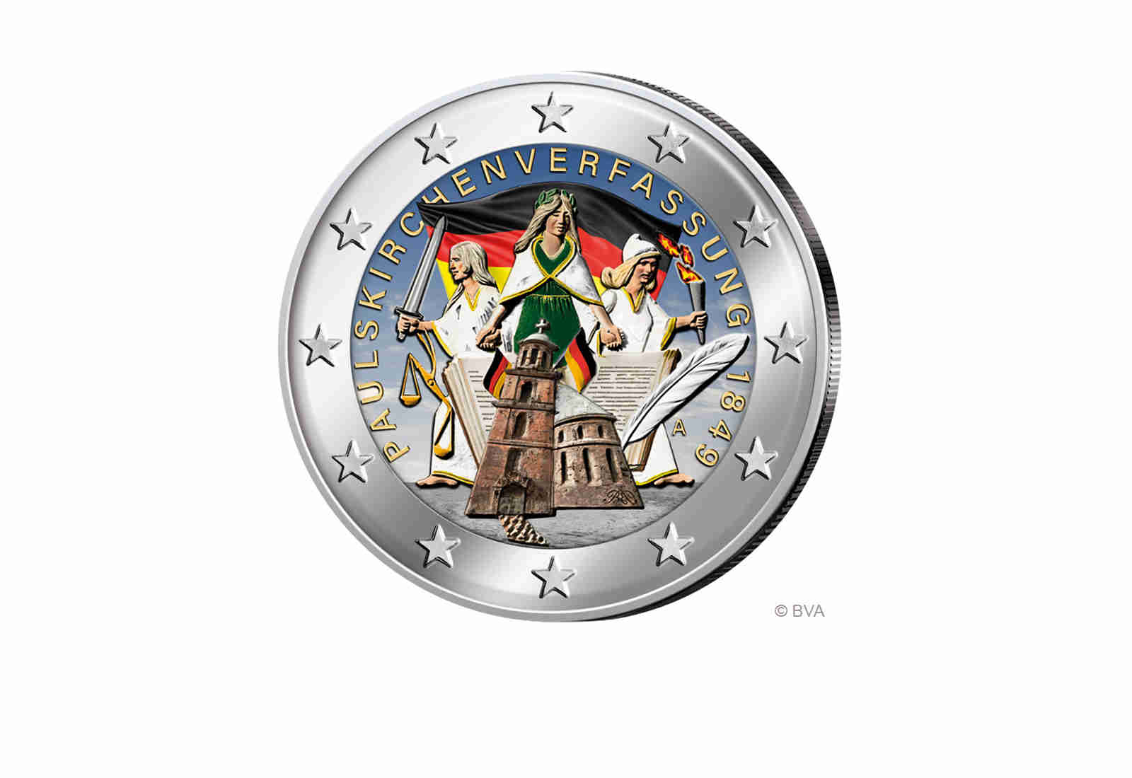 2 Euro Deutschland mit Farbmotiv 175 Jahre Paulskirchenverfassung