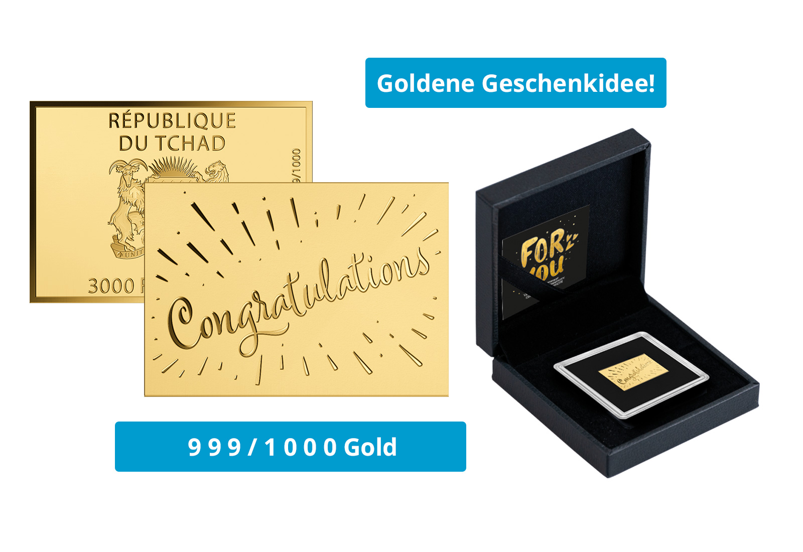 Goldmünze Motiv "Congratulations" 999/1000 Gold Geschenk