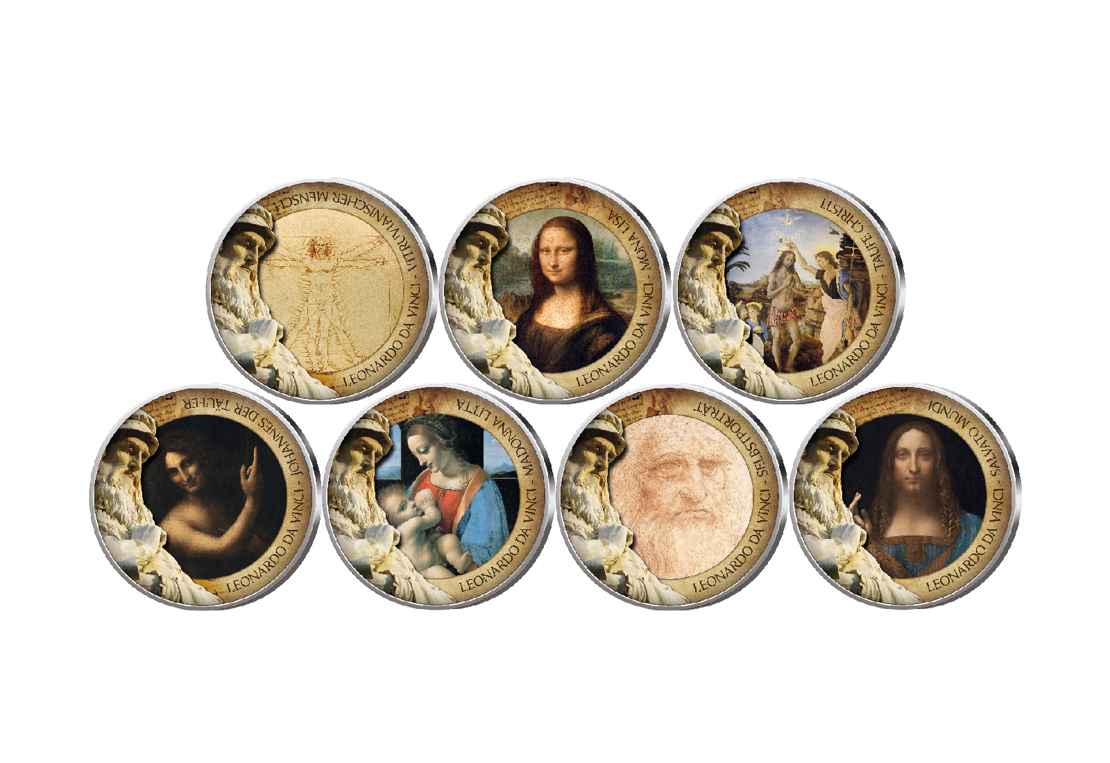 500. Todestag von Leonardo da Vinci 7er Kollektion mit Farbapplikation im Etui inkl. Zertifikat