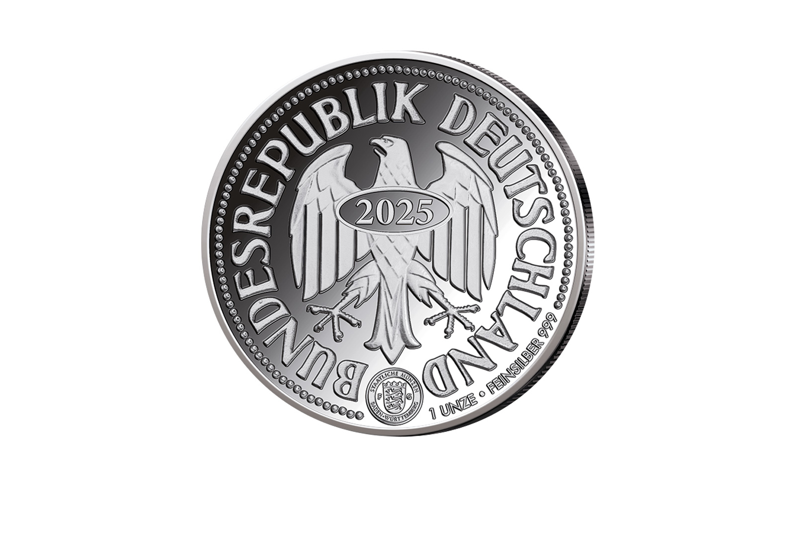 1 oz Silberausgabe mit Motiv "1 D-Mark 1950" mit Privy Mark als Neuprägung