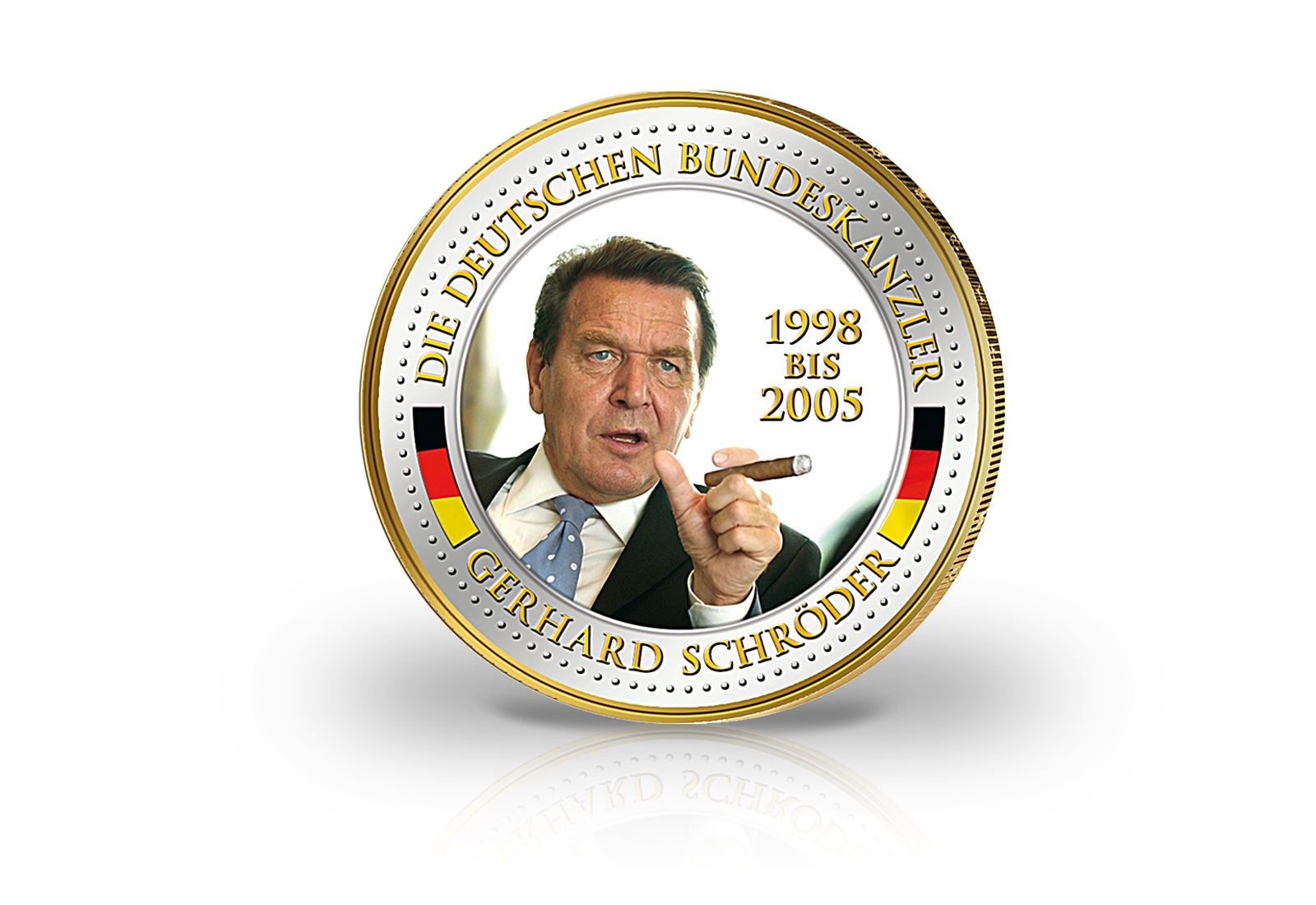2 Euro Bundeskanzler Gerhard Schröder mit Kaltemaille und 24 Karat Goldauflage