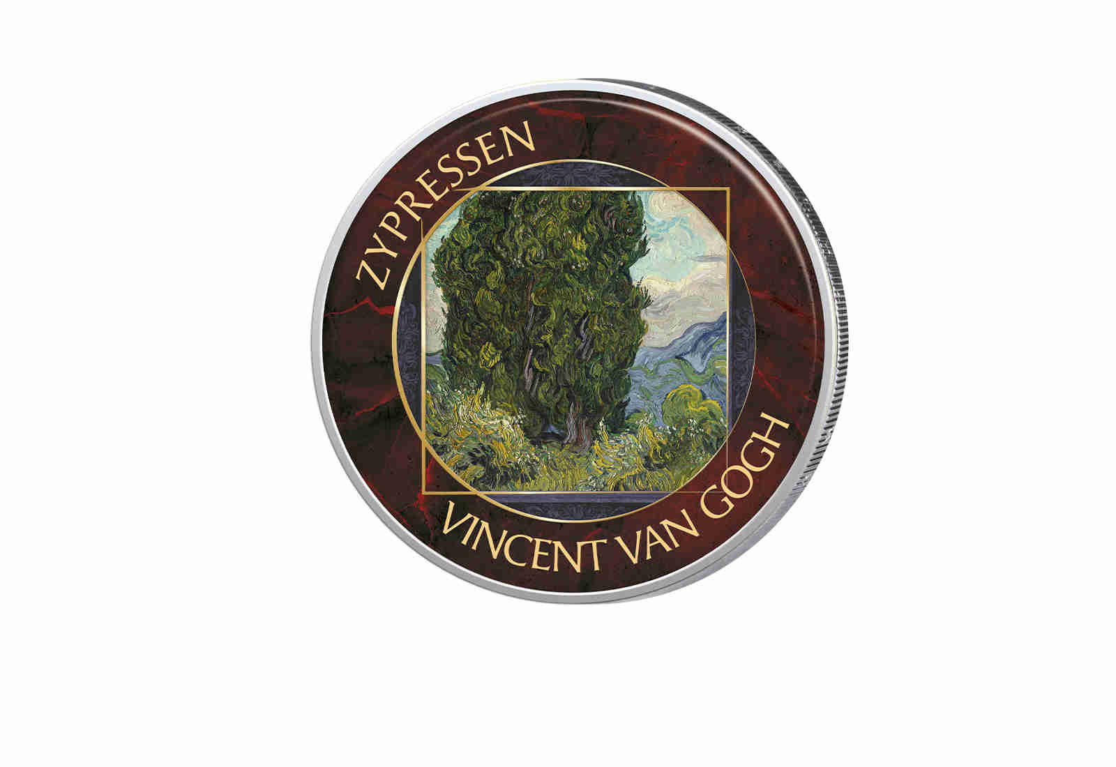 2 Euro mit Farbapplikation Zypressen Van Gogh