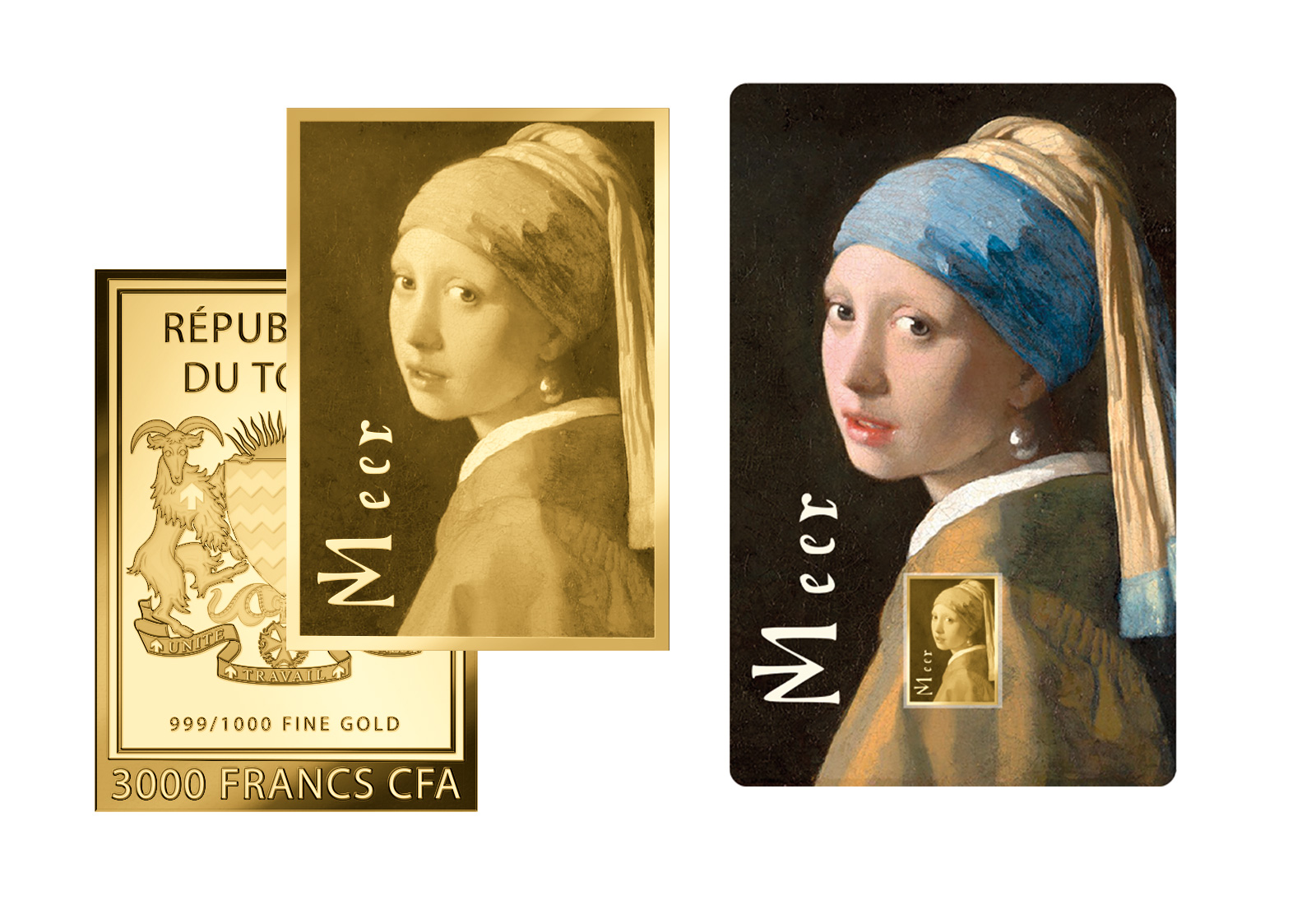 Goldmünze Motiv "Das Mädchen mit dem Perlenohrring - Vermeer" Coincard 999/1000 Gold Geschenk