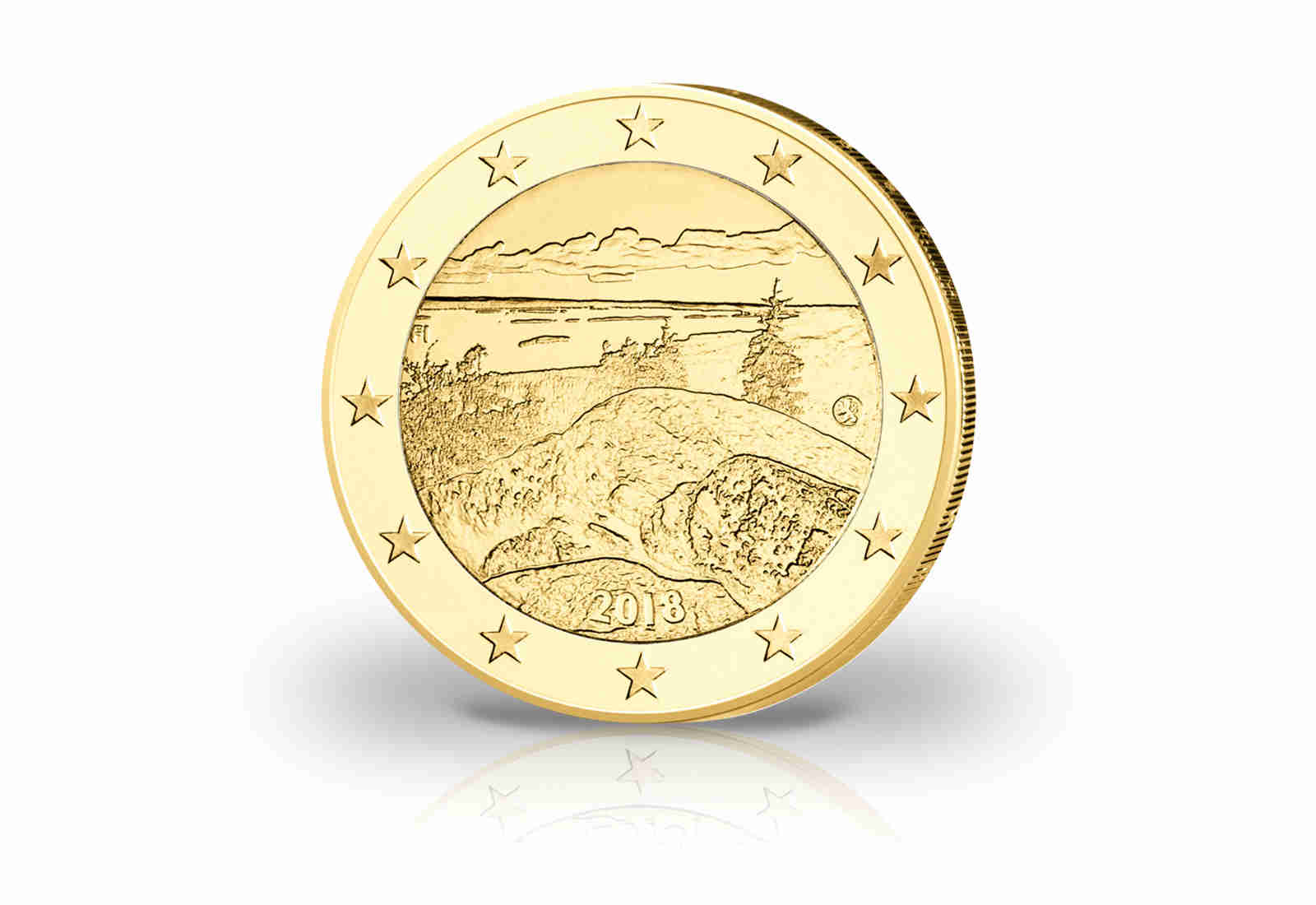 2 Euro 2018 Finnland Nationallandschaft Koli mit 24 Karat Goldauflage