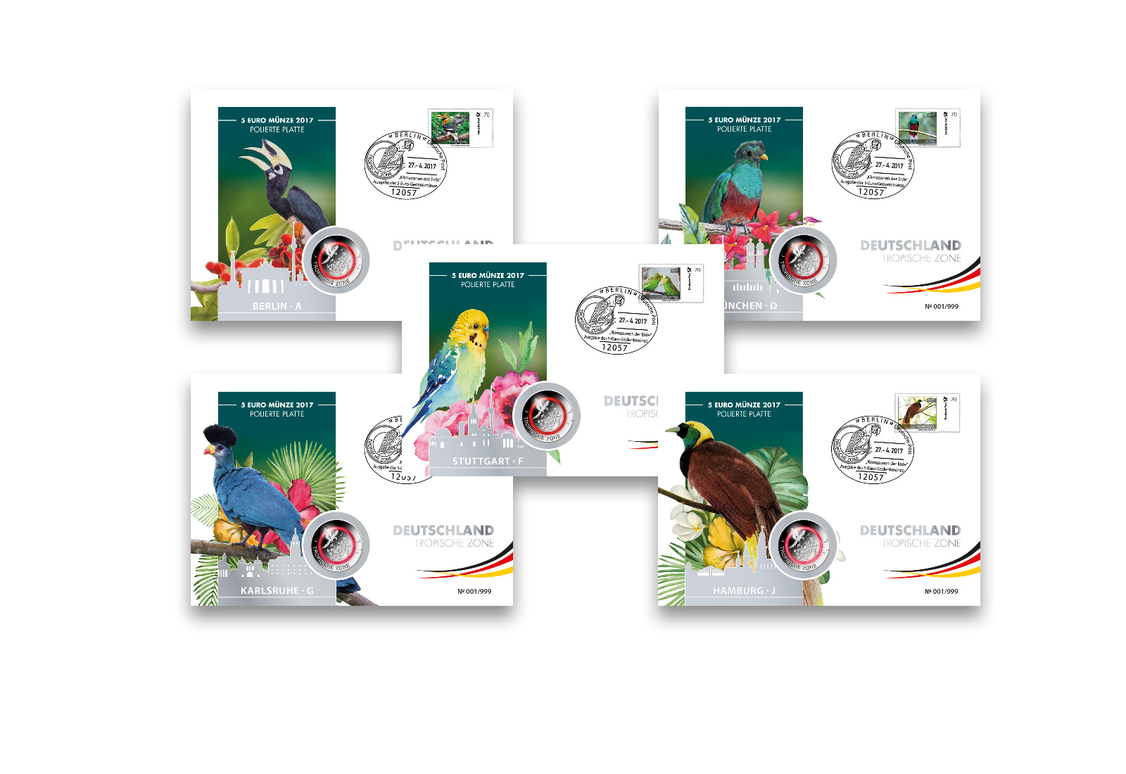 5 Euro 2017 Deutschland Tropische Zone Prägestätte A-J PP im Numisbrief