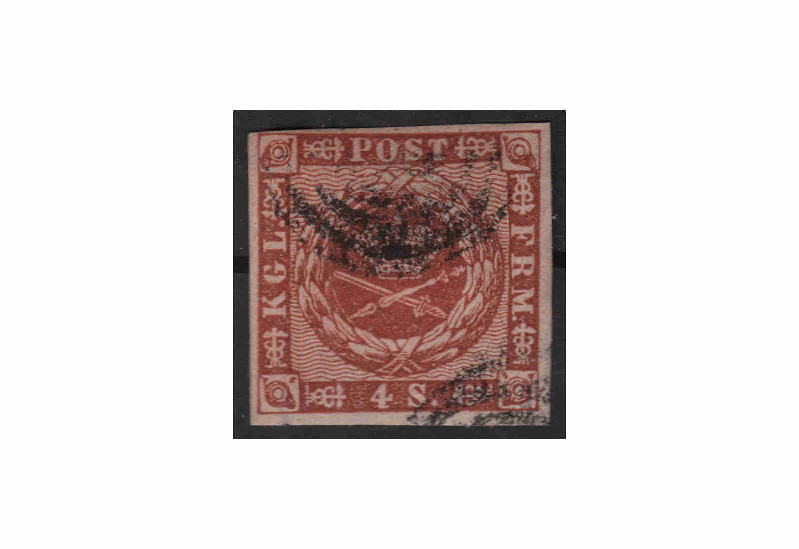 Dänemark Freimarke: Kroninsignien 1858 DNK Michel Nr. 7 gestempelt