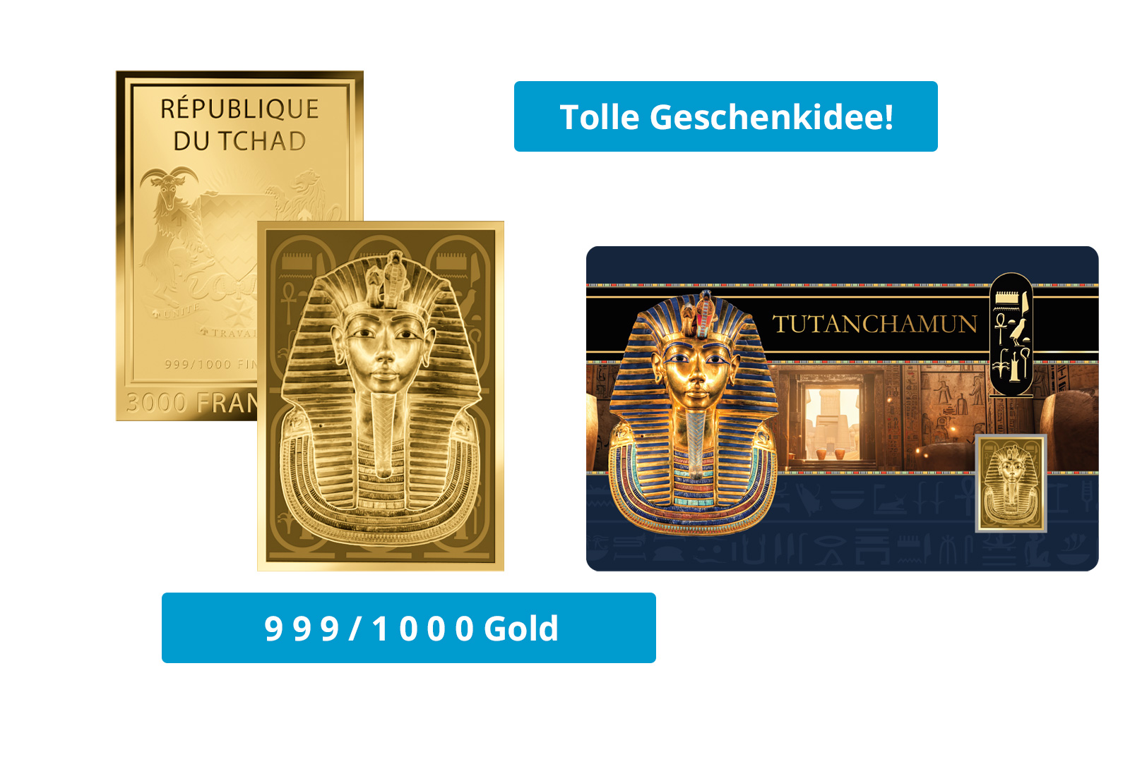 Goldmünze Motiv "Tutanchamun" Coincard 999/1000 Gold Geschenk