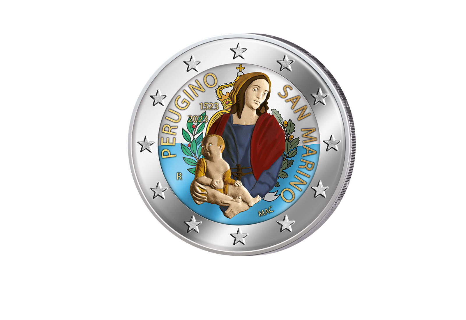 2 Euro 2023 San Marino 500. Todestag Perugino mit Farbmotiv
