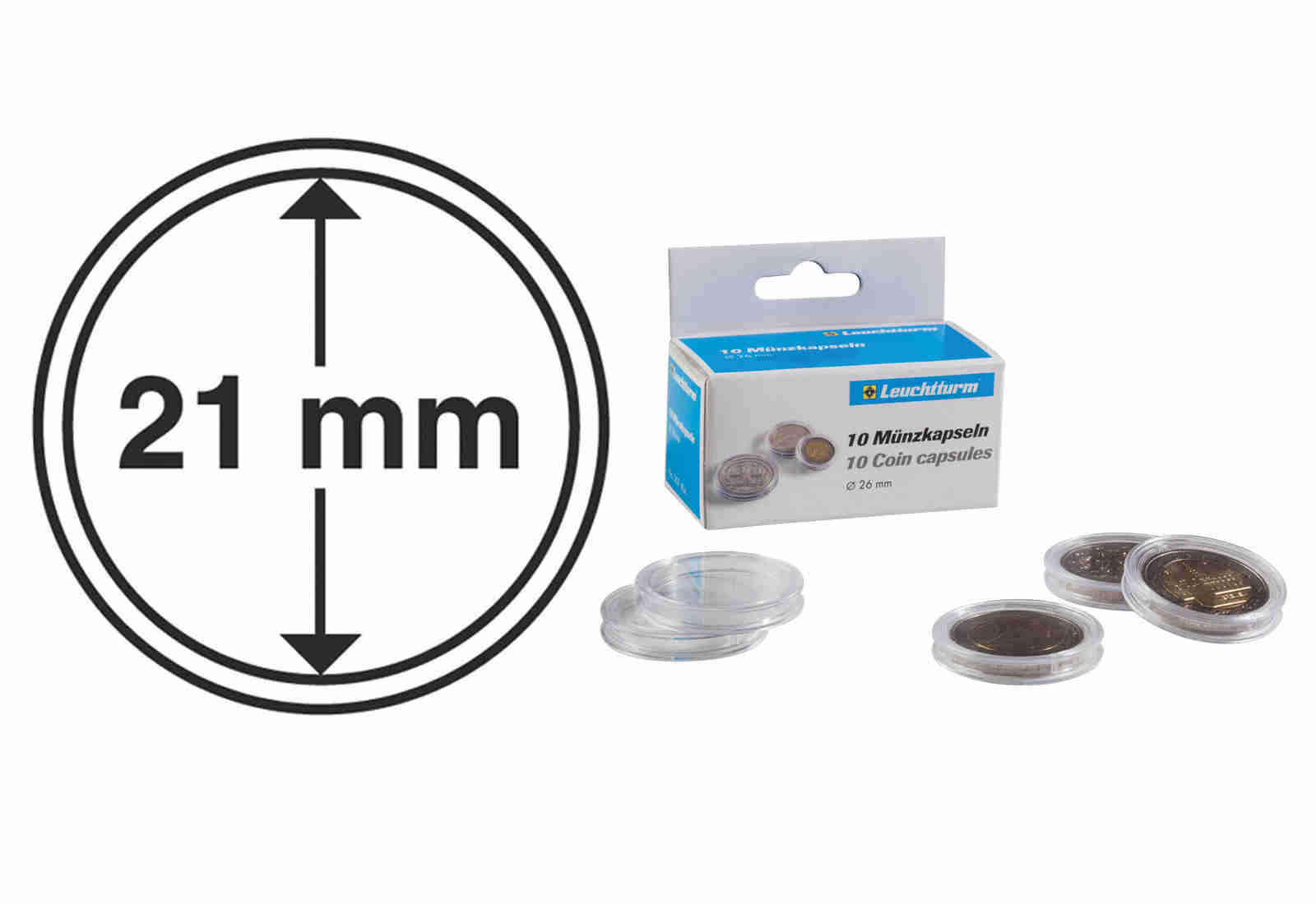 [21 mm] Leuchtturm Münzkapseln im 10er Pack