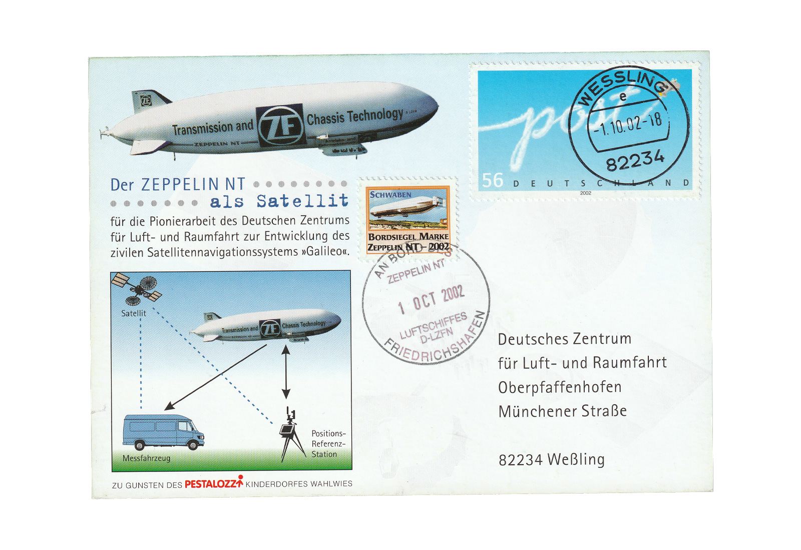 Zeppelin Beleg 2002 Postkarte Zeppelin als Satelit an Bord des Zeppelin