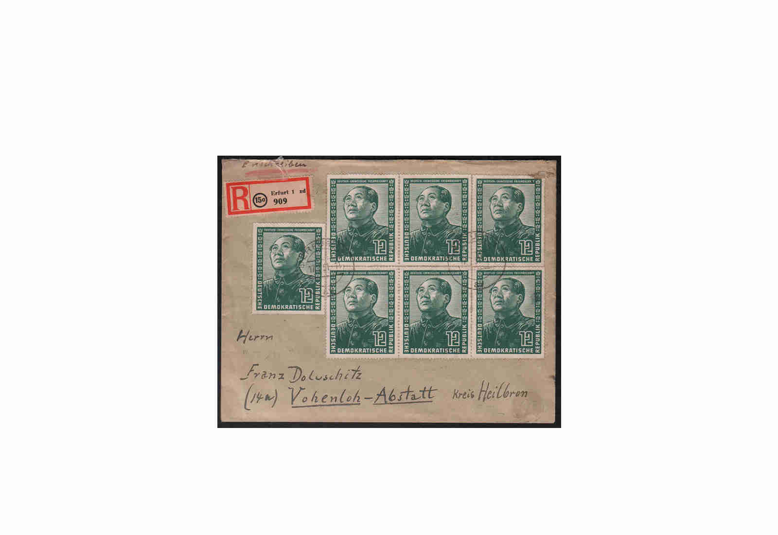 DDR Michel-Nr. 286 MeF auf R-Brief gestempelt