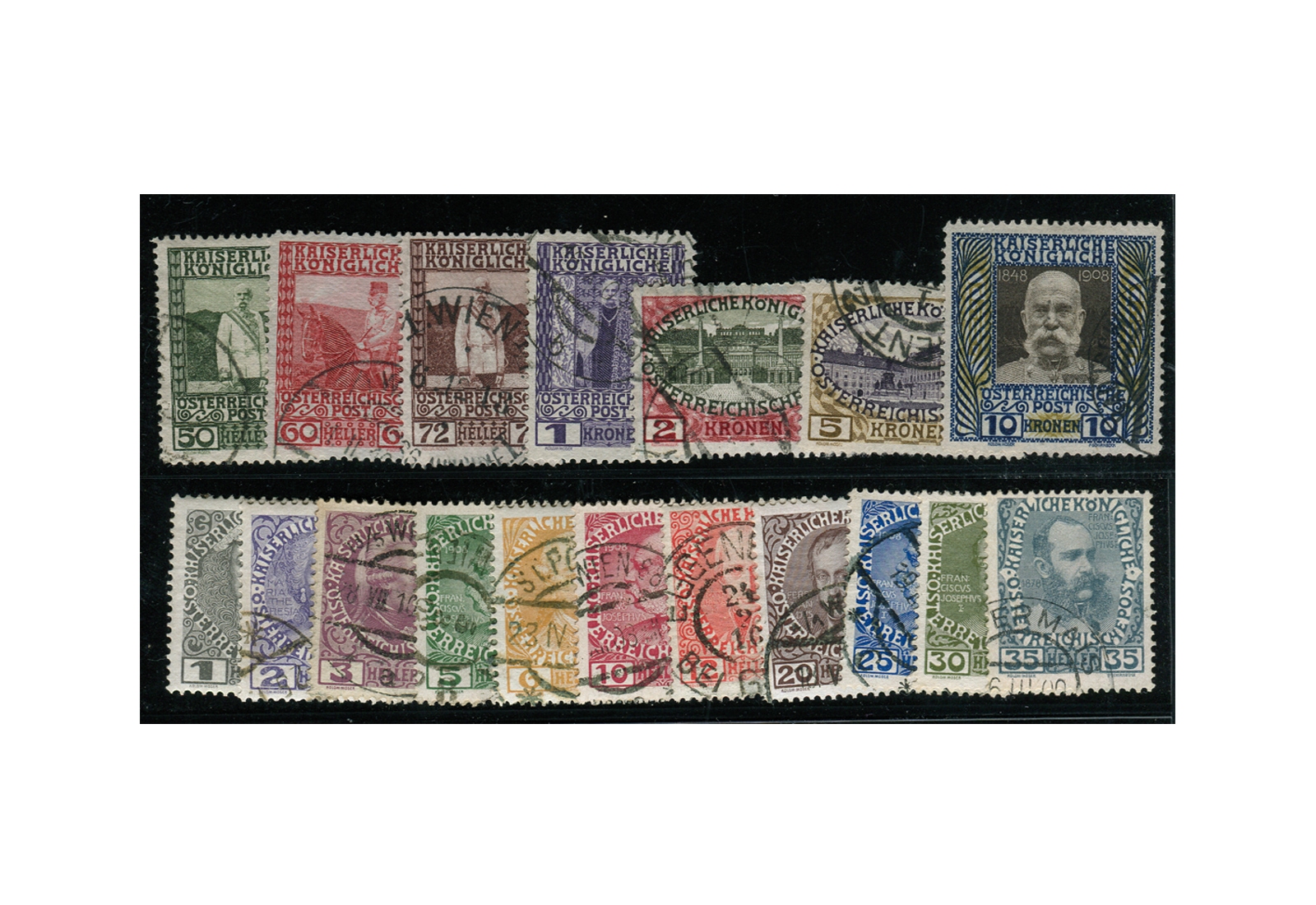 Briefmarken Österreich Kaiserreich Franz Joseph 1908 Michel-Nr. 139/156 gestempelt