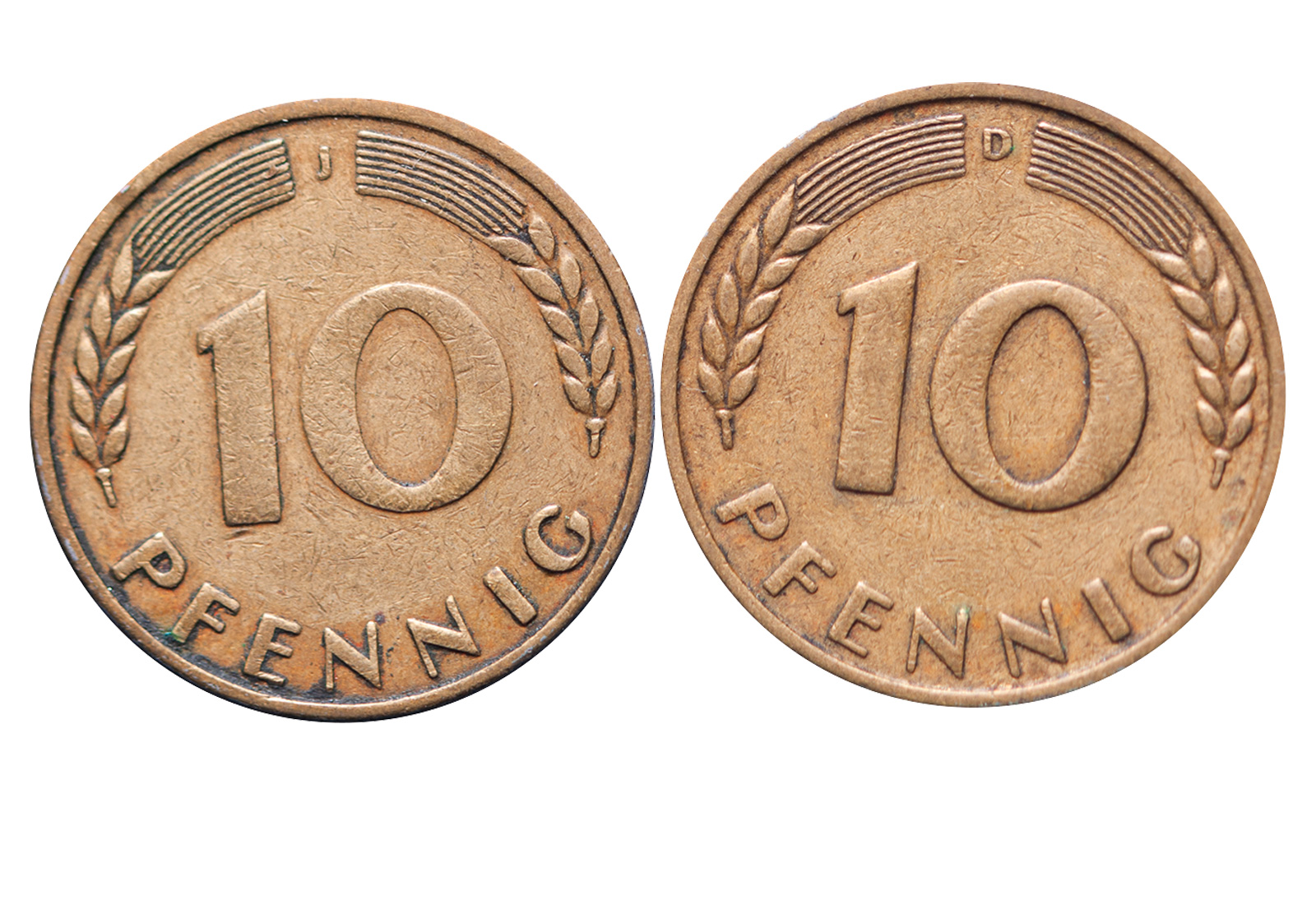 10 Pfennig 1949 BRD 2er-Set Prägestätte D J Jaeger-Nr 378