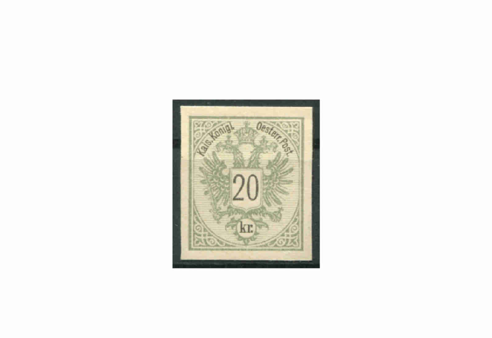 Briefmarke Österreich 20 Kreuzer Doppeladler 1883 Michel-Nr. 48 PU III ungezähnt Fotobefund