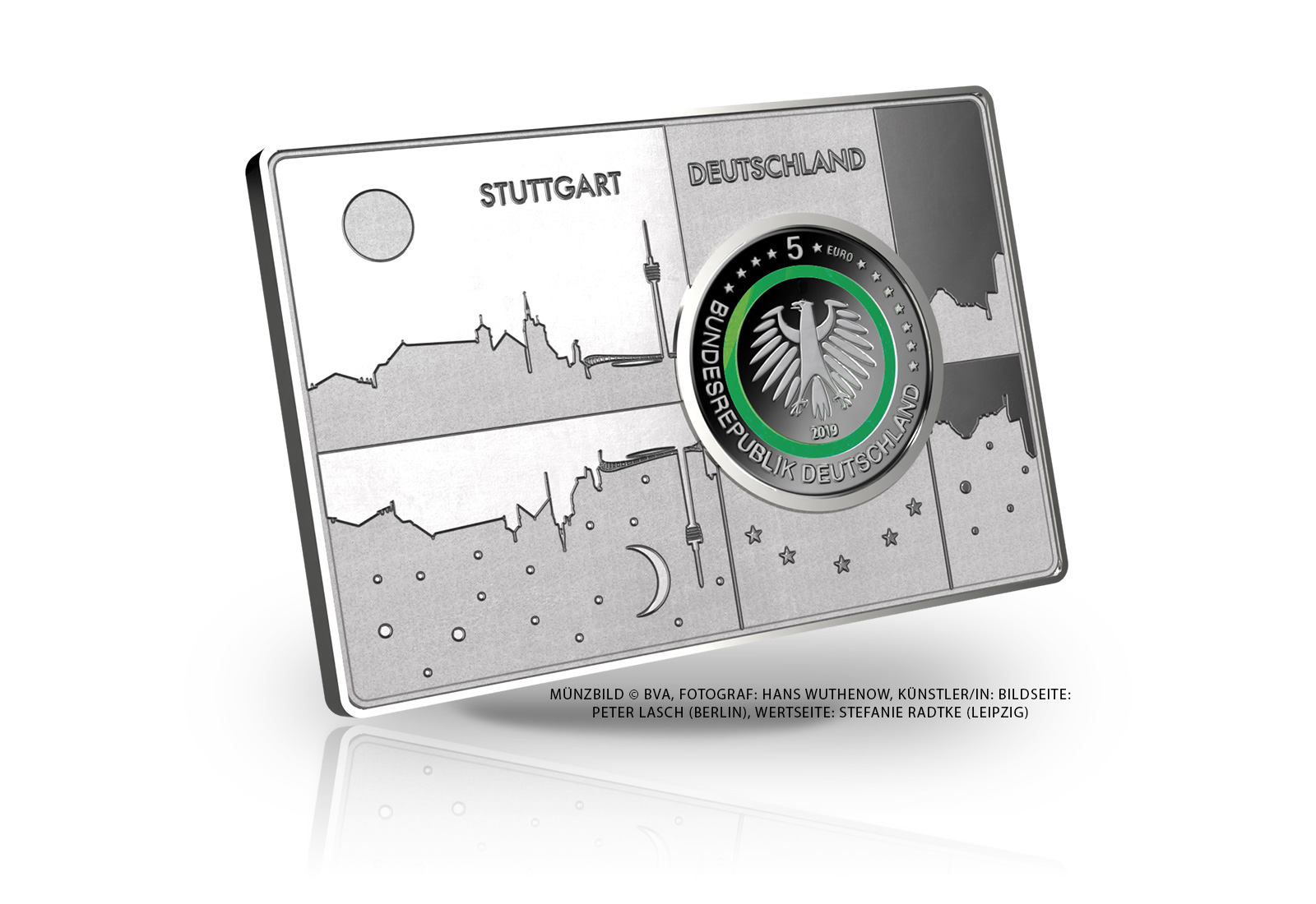 5 Euro 2019 Deutschland Gemäßigte Zone eingefasst in einem Barren Prägestätte F