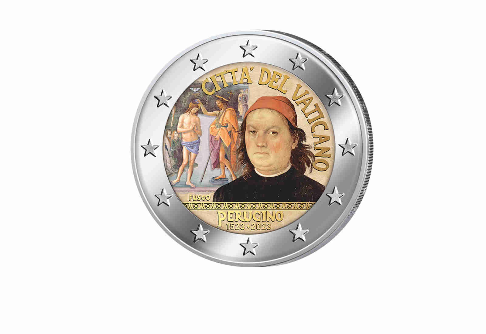 2 Euro 2023 Vatikan 500. Todestag Pietro Perugino st mit Farbmotiv