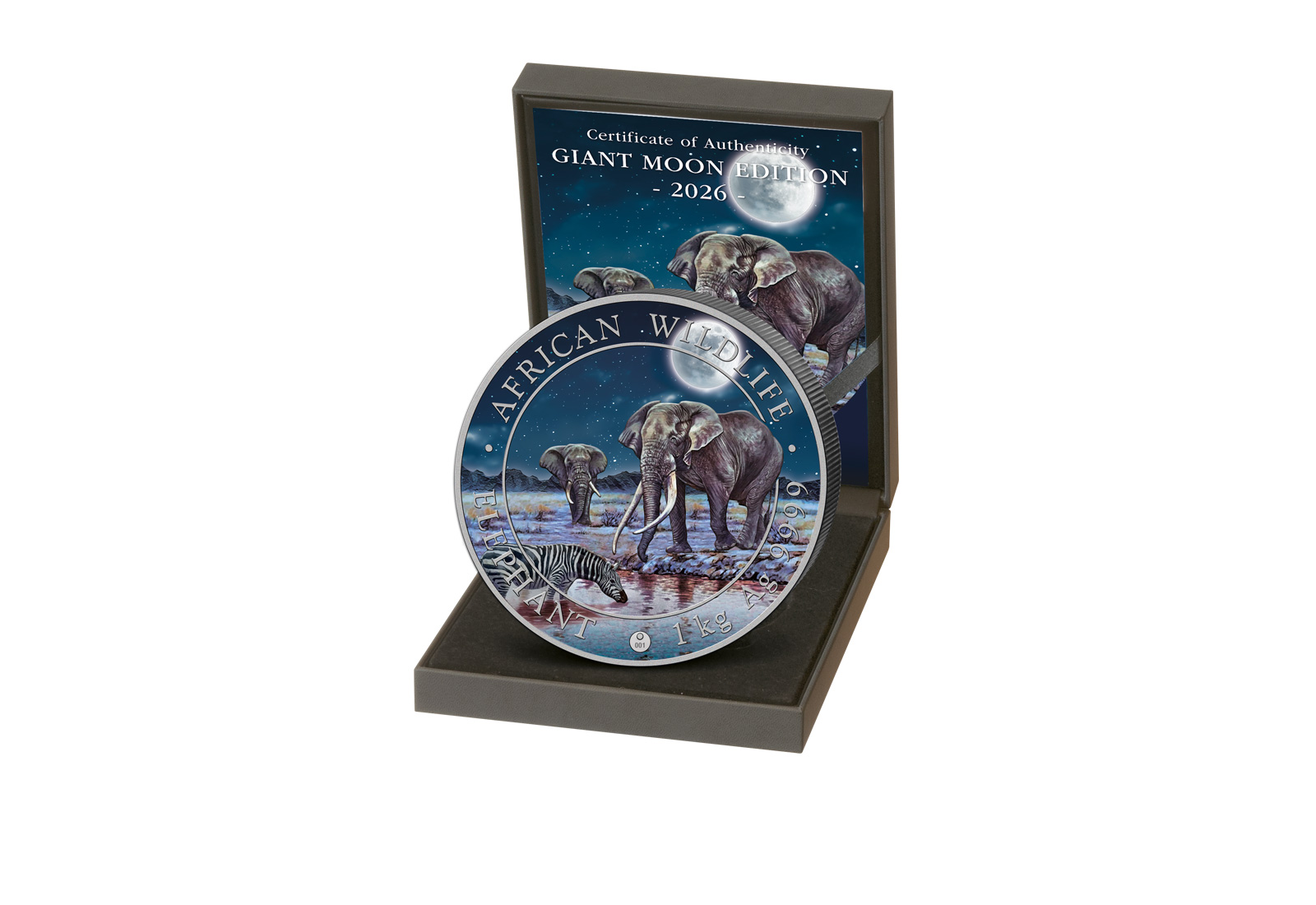 Elefant-Giant Moon Edition 1kg 999,9 Silber mit Farbapplikation