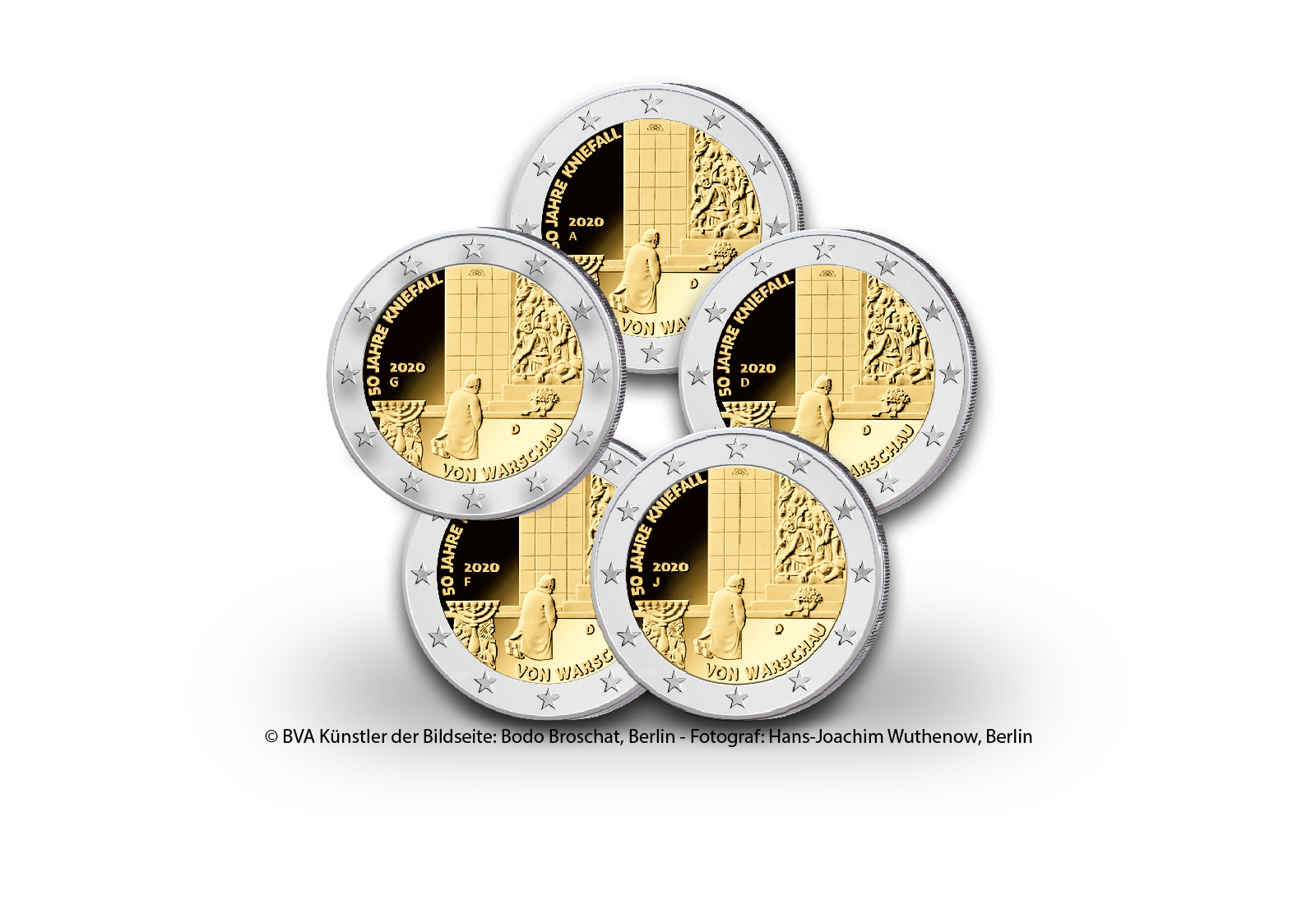 2 Euro 2020 Deutschland 50 J. Kniefall von Warschau PP Prägest. A-J im Blister