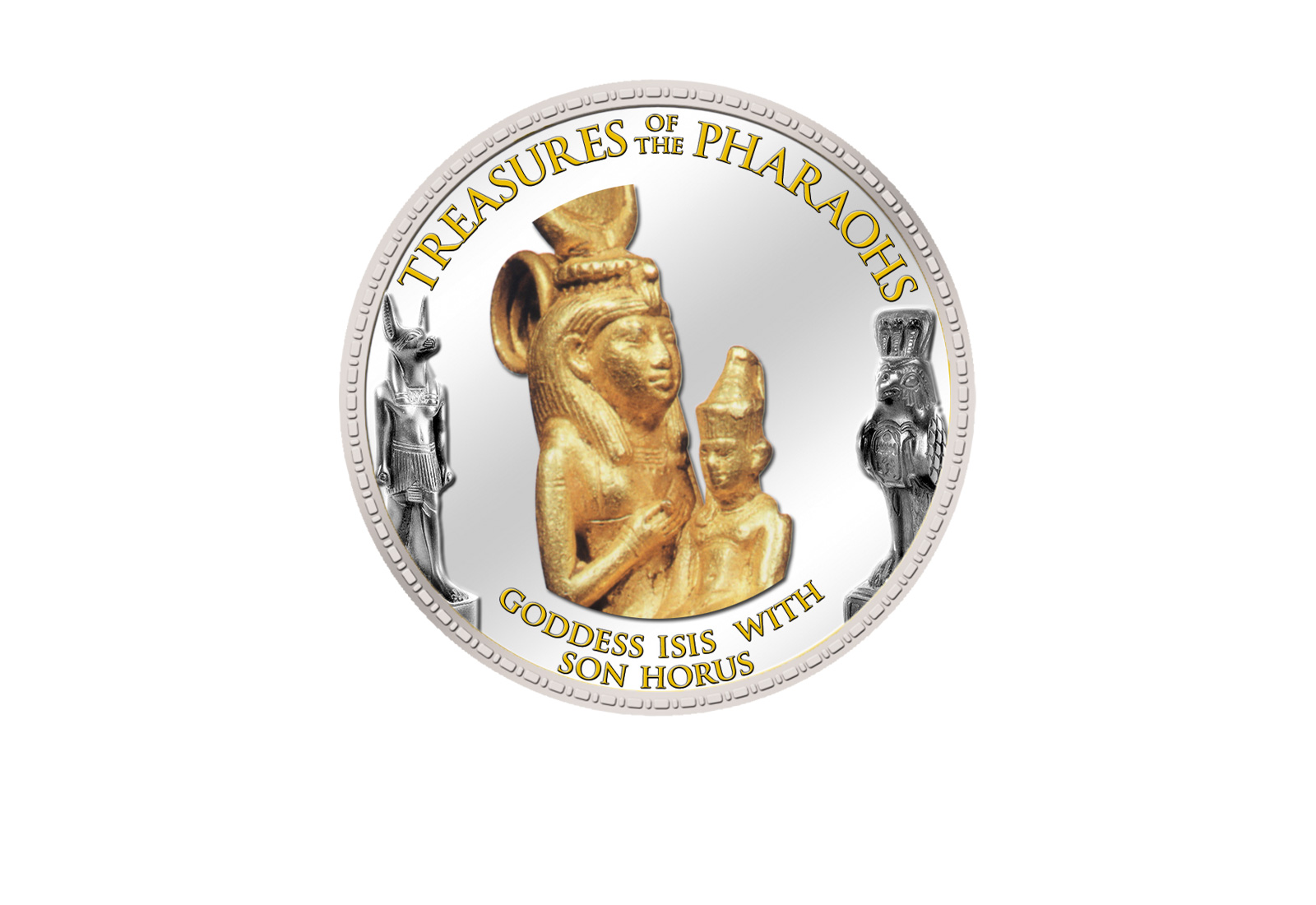 1 Pfund Ägypten Göttin Isis m. Sohn Horus 999,9 Goldauflage mit Farbmotiv