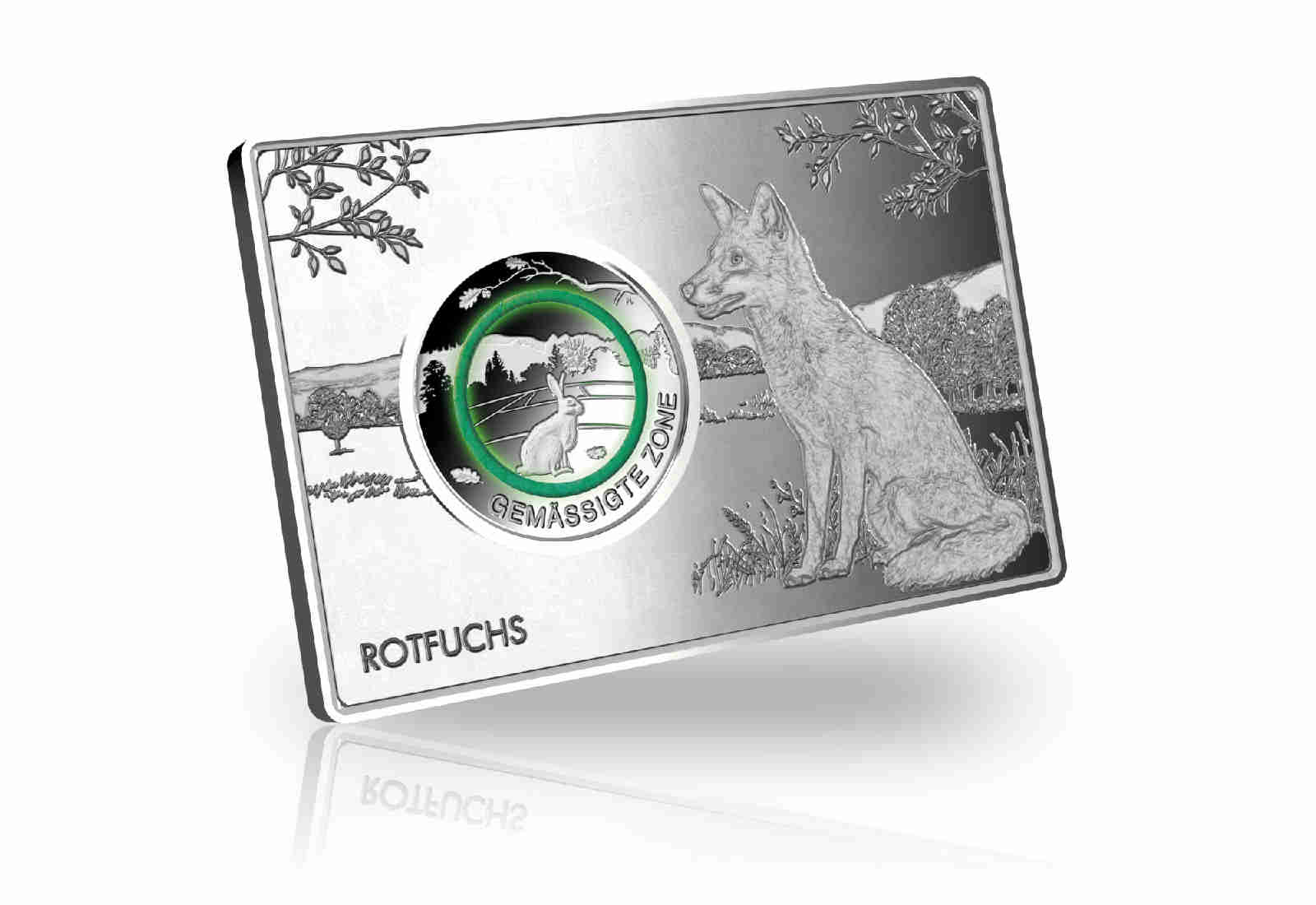 5 Euro 2019 Deutschland Gemäßtigte Zone eingefasst in einem Barren mit Motiv Fuchs Prägestätte J