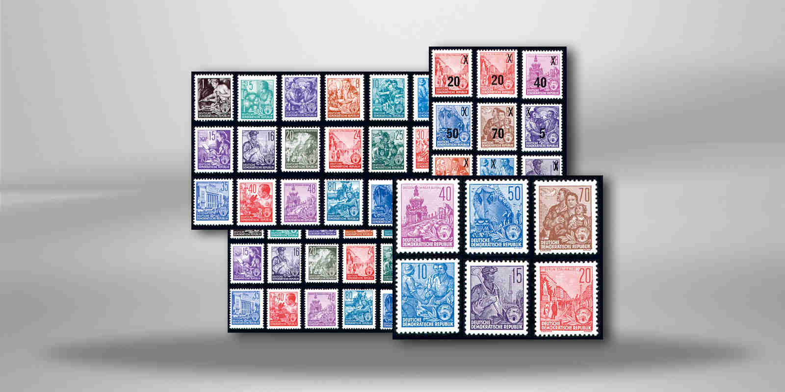 Briefmarken DDR Fünfjahrplan 1957 Michel-Nr. 362-479,405-422,435-442,453-458 postfrisch