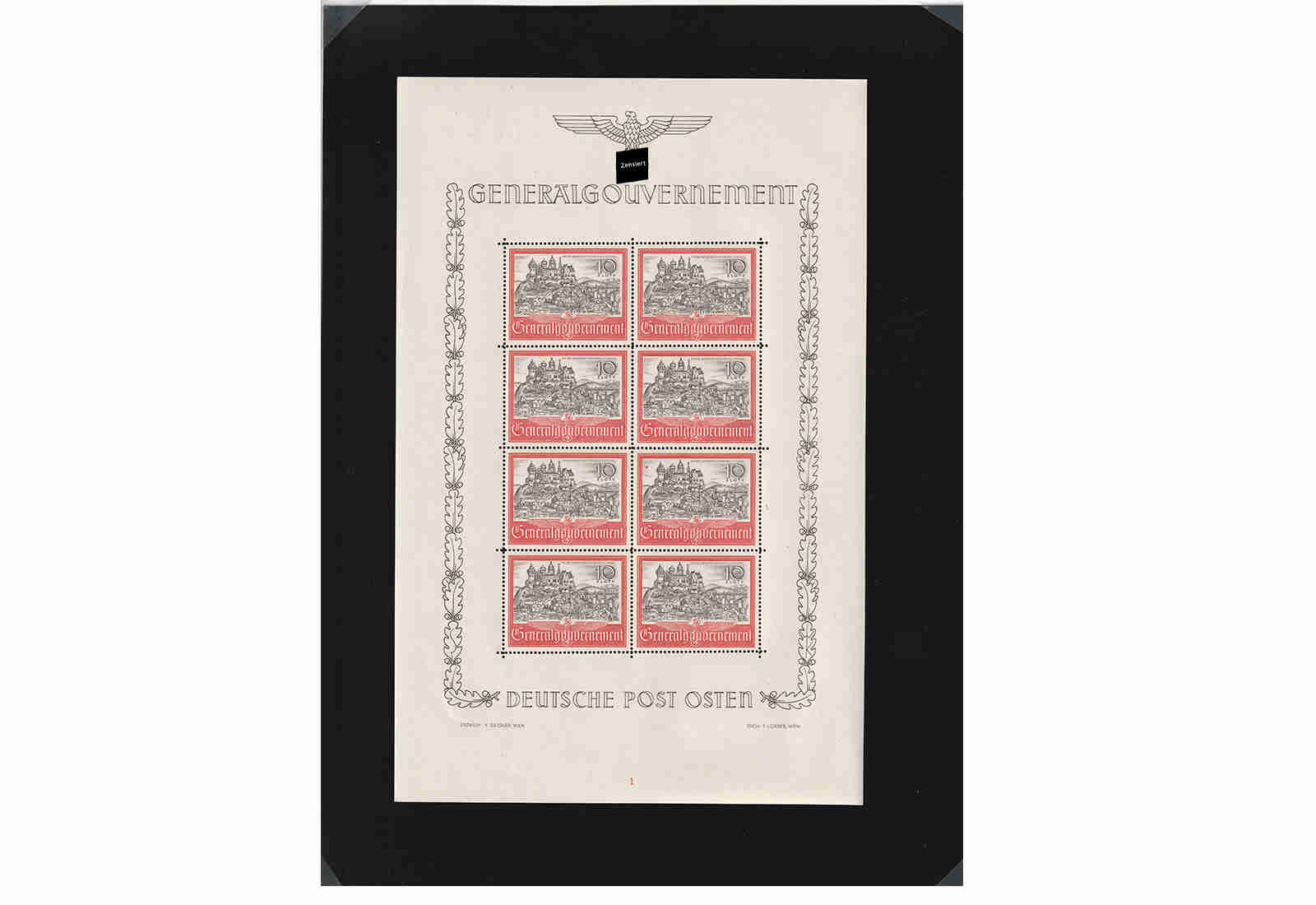 Briefmarken GG Burg und Stadt Krakau MiNr.: 65 ** Bogen