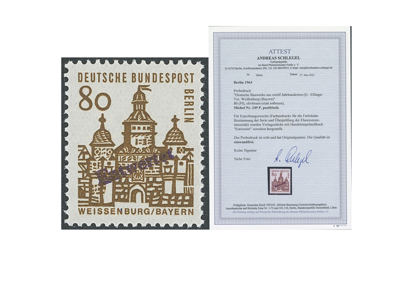 Berlin MiNr. 249 P postfrisch FA Probedruck