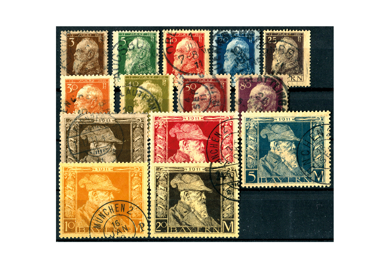 Bayern Freimarken 1911 Luitpold Gefälligkeitsgestempelt MiNr.: 76-91 I gest.