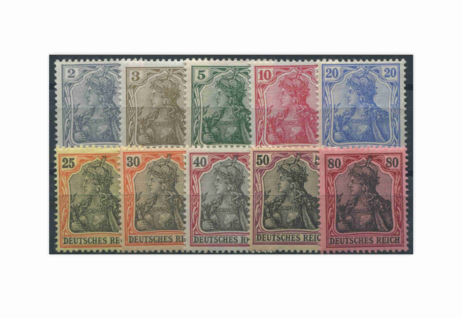 Briefmarken Deutsches Kaiserreich Germania 1902 Michel-Nr. 68/77 Falz