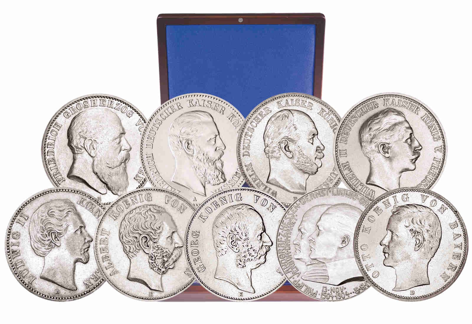 9er Sparset Silber 2 Mark Herrscher des Kaiserreichs
