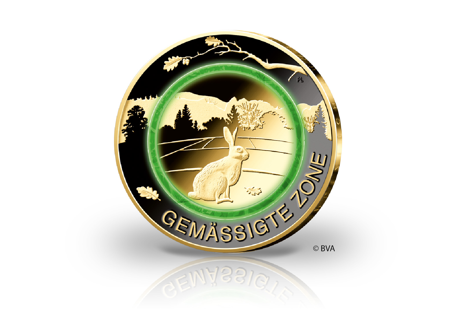 5 Euro 2019 Deutschland Gemässigte Zone mit Rhodium und 24 Karat Goldauflage