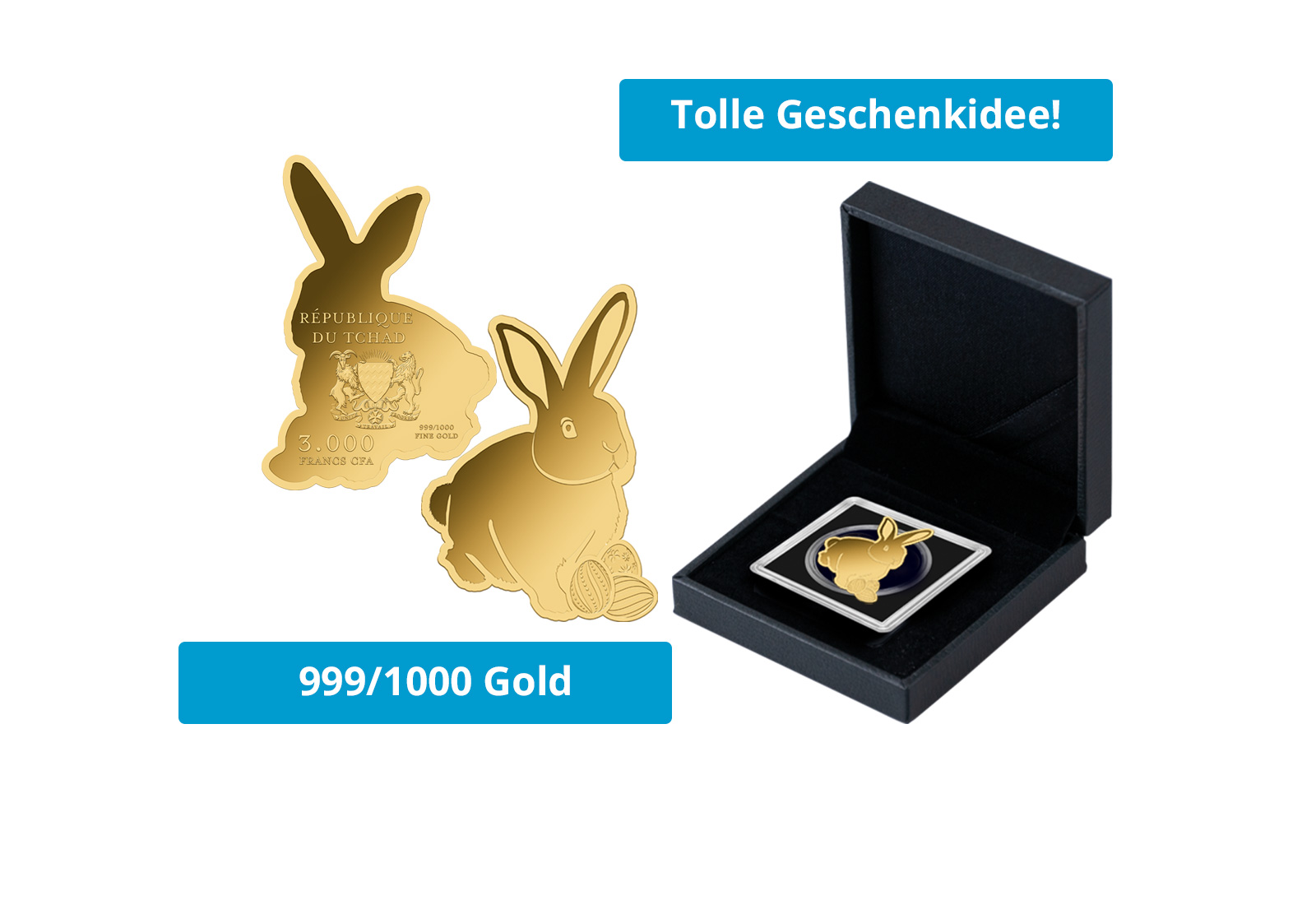 Goldmünze Motiv "Osterhase" 999/1000 Gold Geschenk