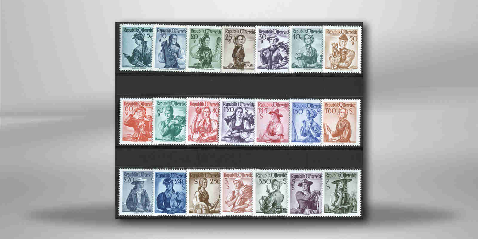 Briefmarke Jahrgang 1958 Trachten Österreich Michel-Nr. 894/980 II y postfrisch