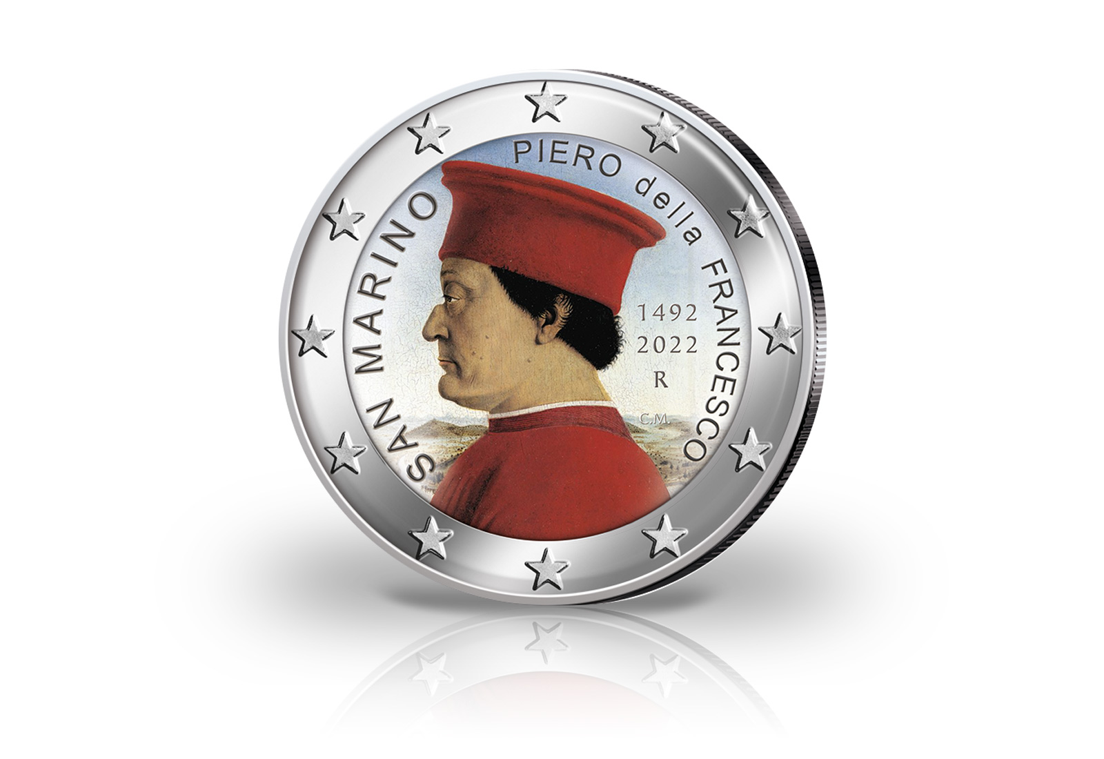 2 Euro 2022 San Marino 530. Todestag Piero Francesca st mit Farbmotiv