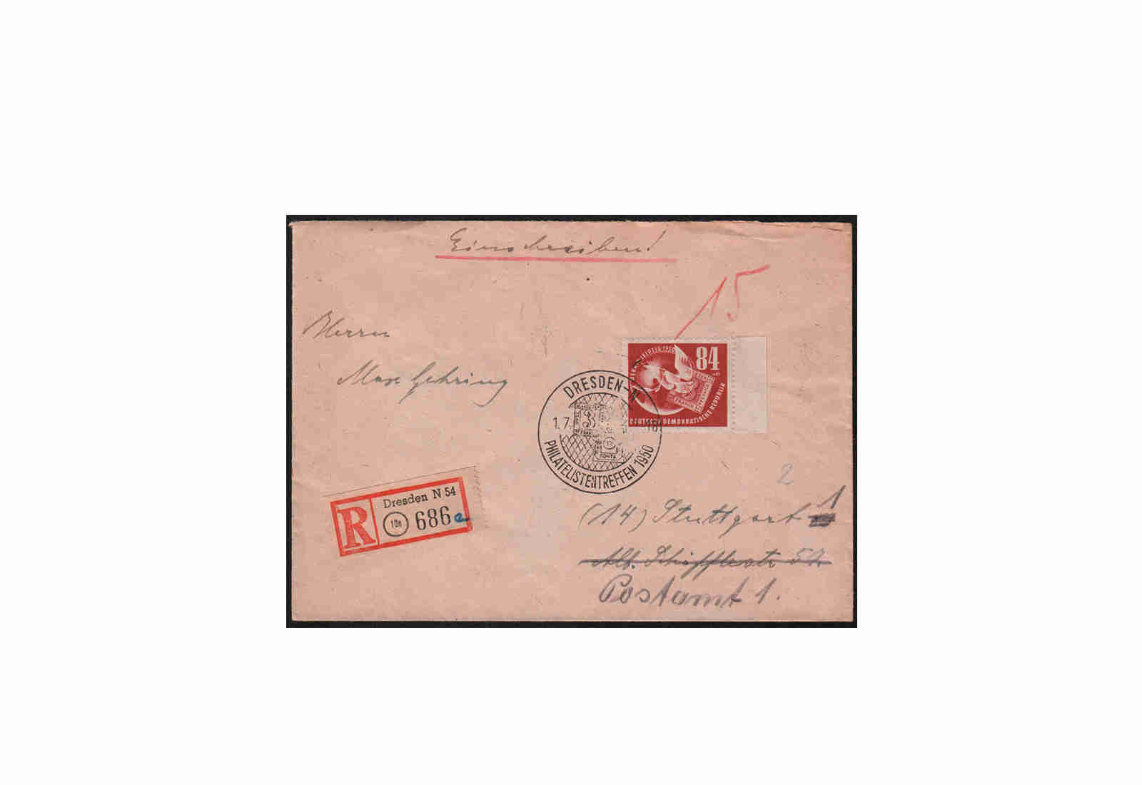 DDR Michel-Nr. 260 auf R-Brief vom Ersttag gestempelt