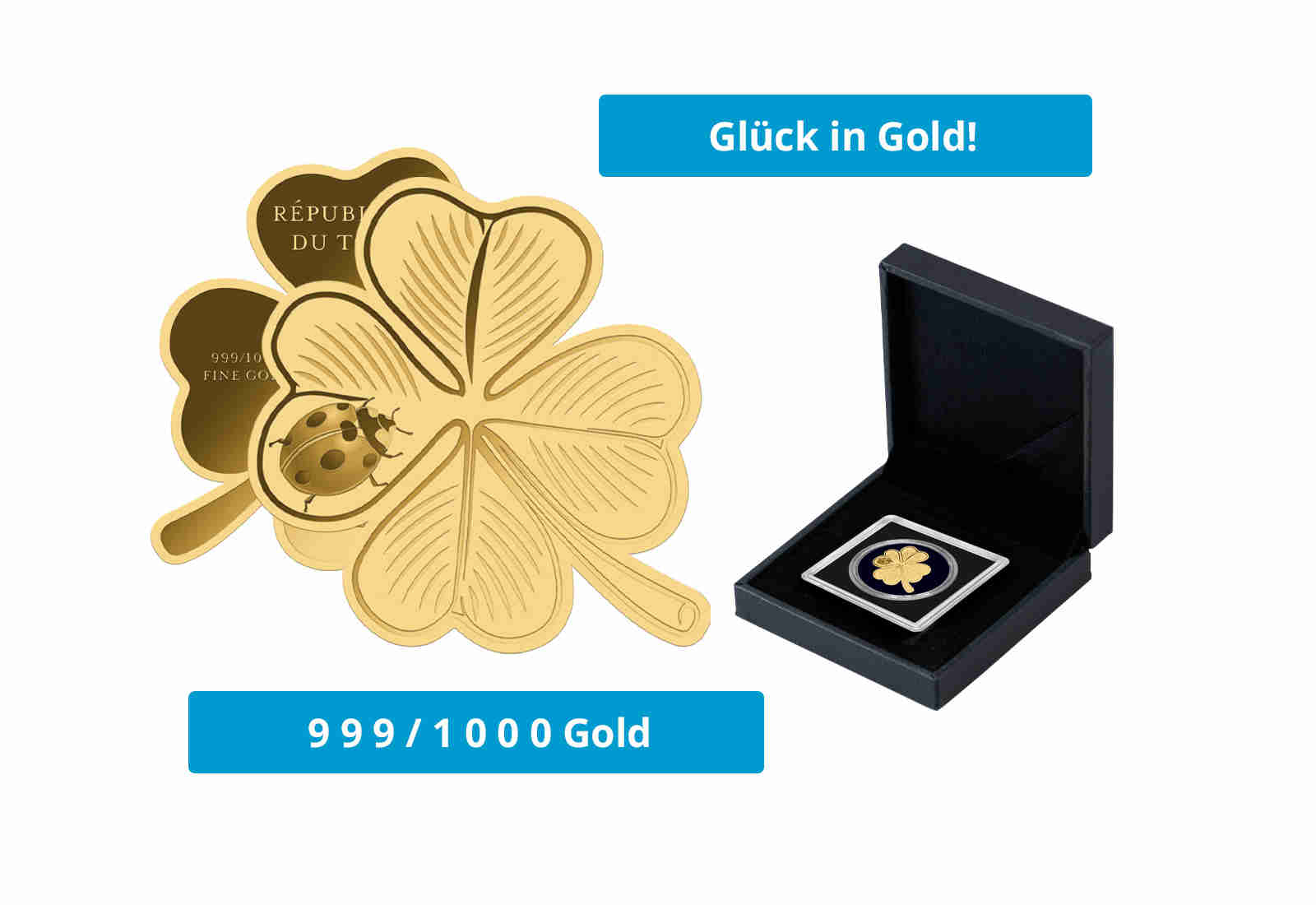 Goldmünze Motiv "Kleeblatt" 999/1000 Gold Geschenk