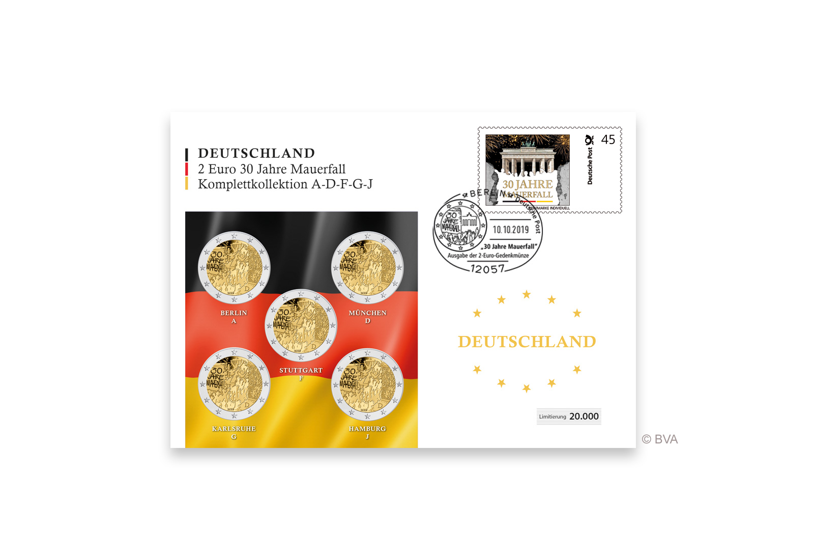 2 Euro 2019 Deutschland 30 Jahre Mauerfall Prägestätte A-J im Numisbrief