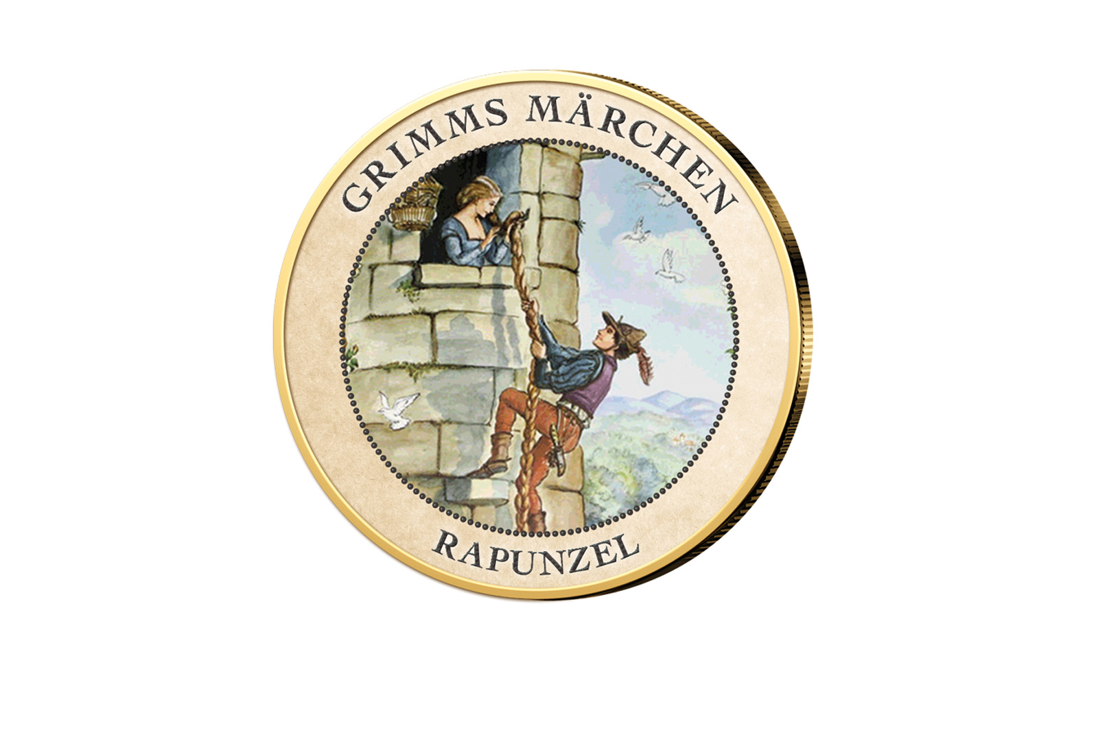 2 Euro vergoldet Rapunzel mit Farbmotiv