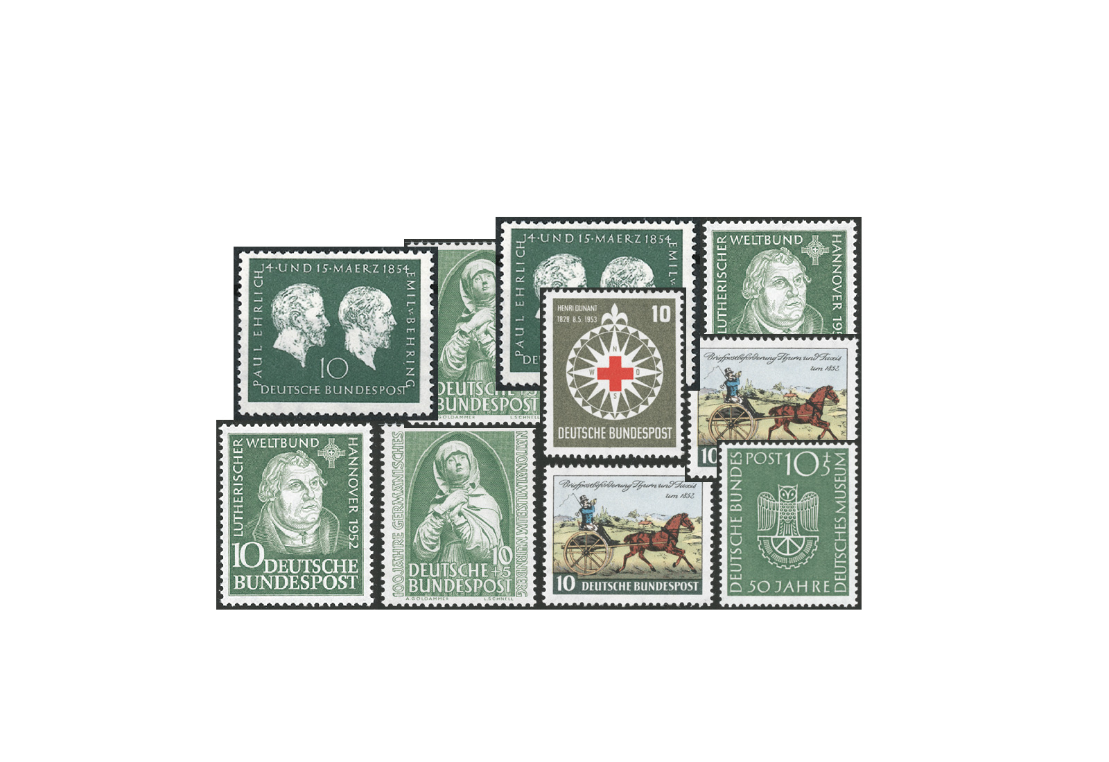 Briefmarken BRD Die grünen 10er Set Michel-Nr. 149, 151, 160, 163, 164 und 197 postfrisch