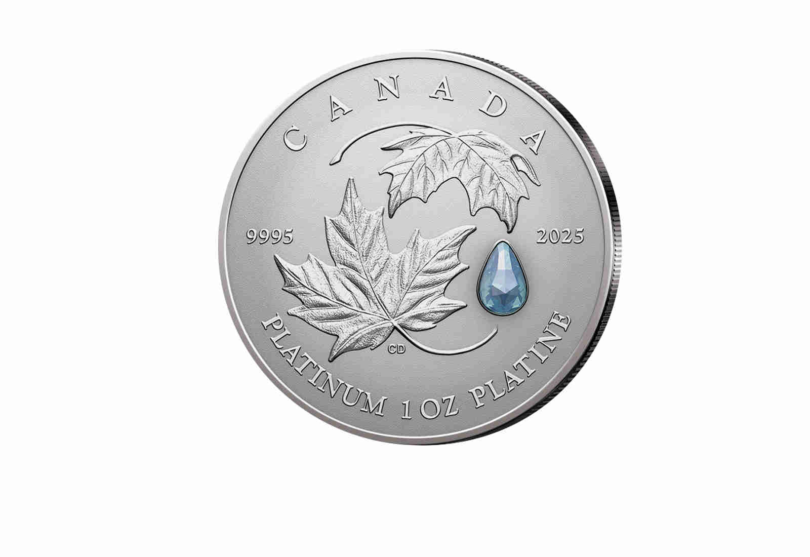 Maple Leaf Forever 2025 1 oz Platin Kanada mit echtem Aquamarin-Edelstein PP