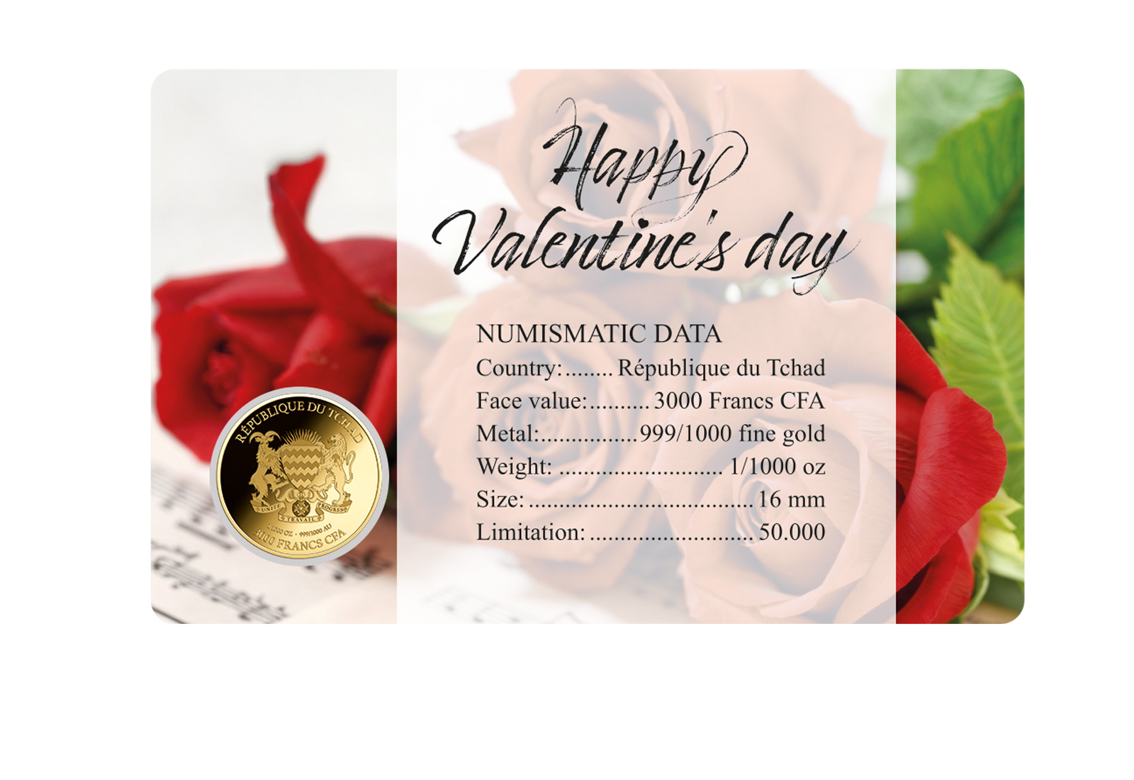 Goldmünze Motiv Valentinstag Coincard 999/1000 Gold Geschenk