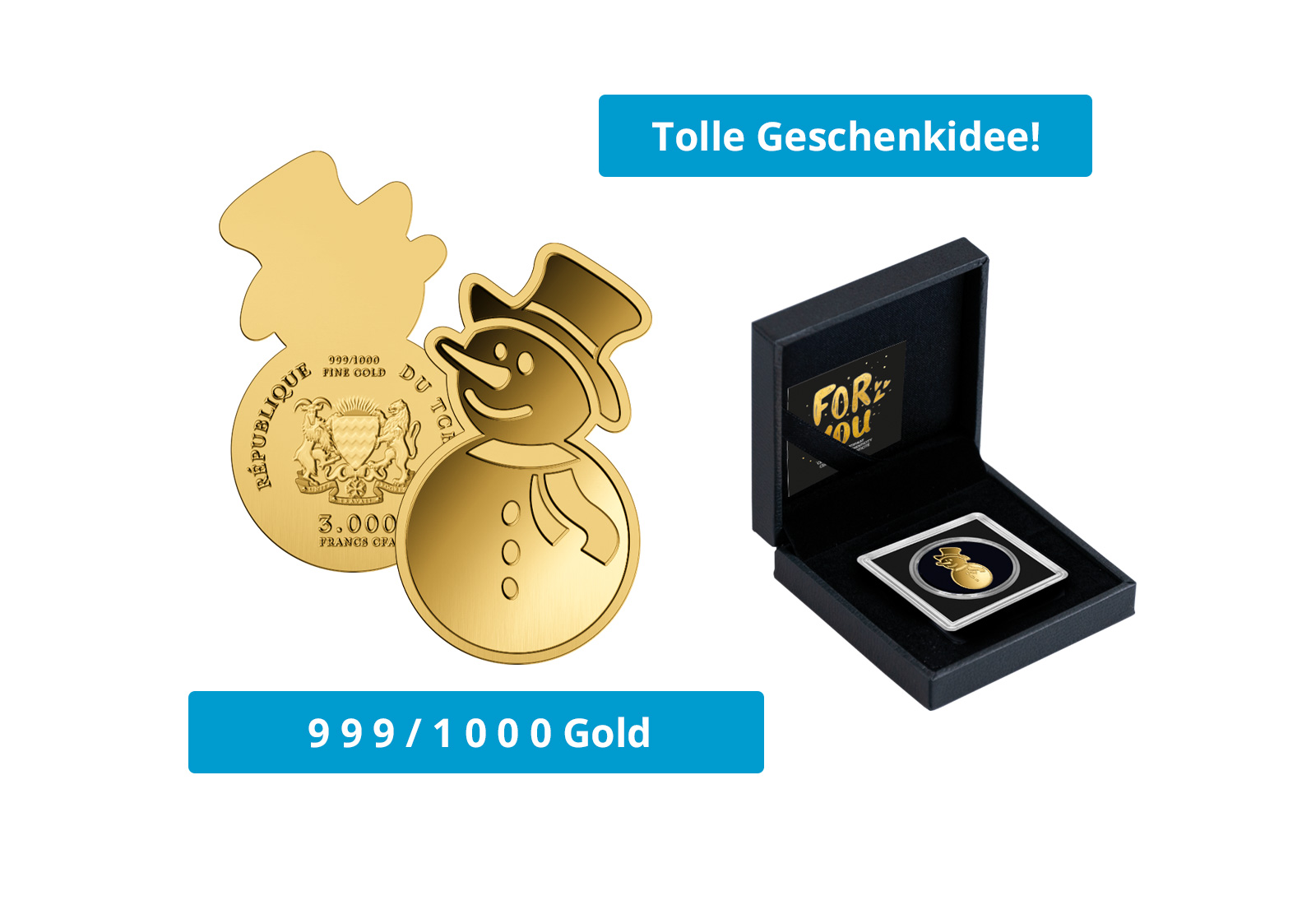 Goldmünze Schneemann 999/1000 Gold Geschenk Weihnachten