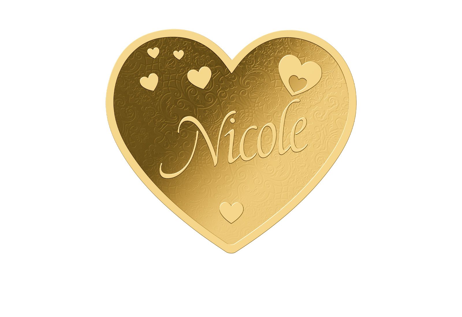 Goldmünze Motiv "Herz Nicole" 999/1000 Gold im Geschenketui