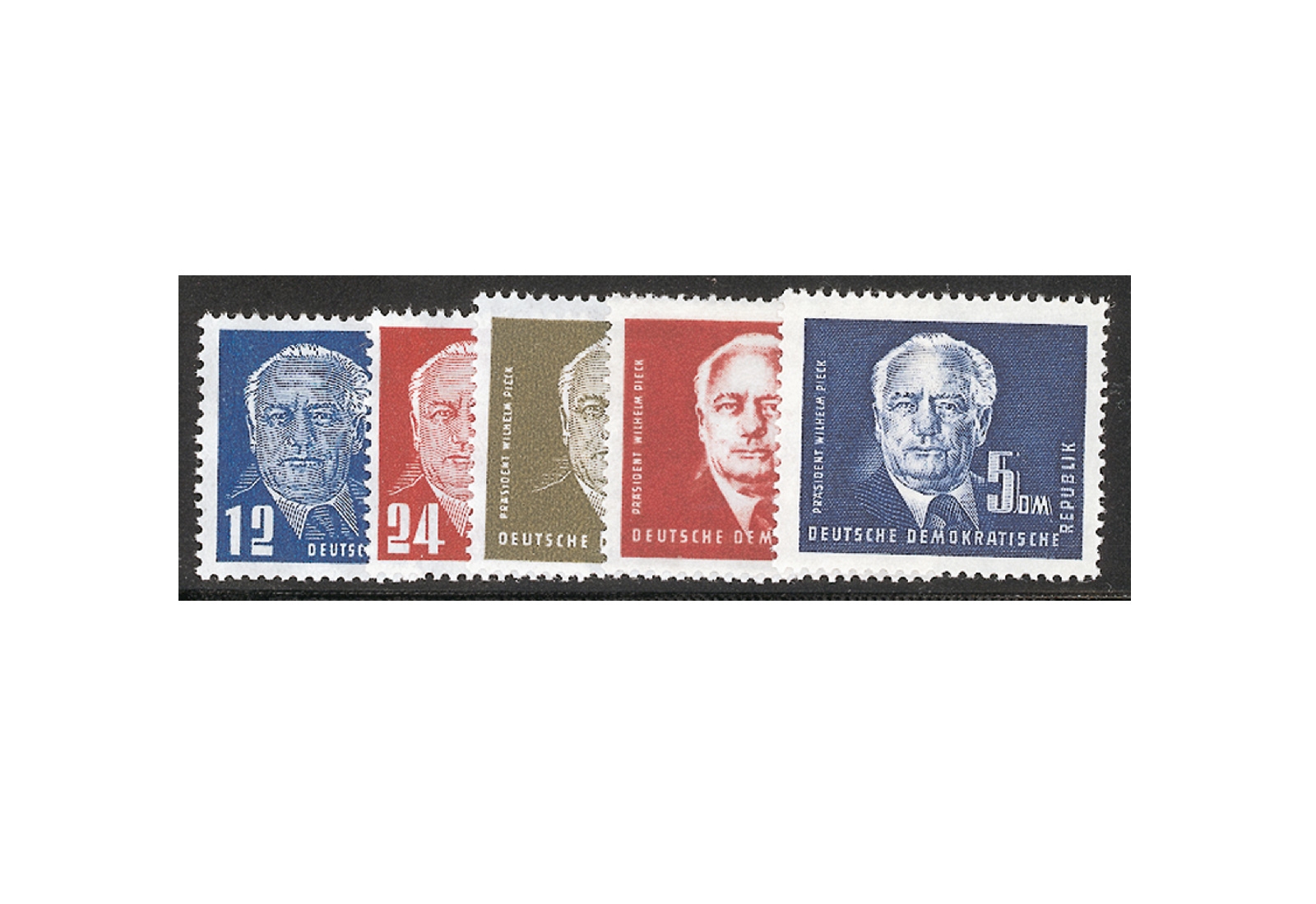 Briefmarken DDR Freimarken Präsident Wilhelm Pieck I 1950 Michel-Nr. 251-255 postfrisch