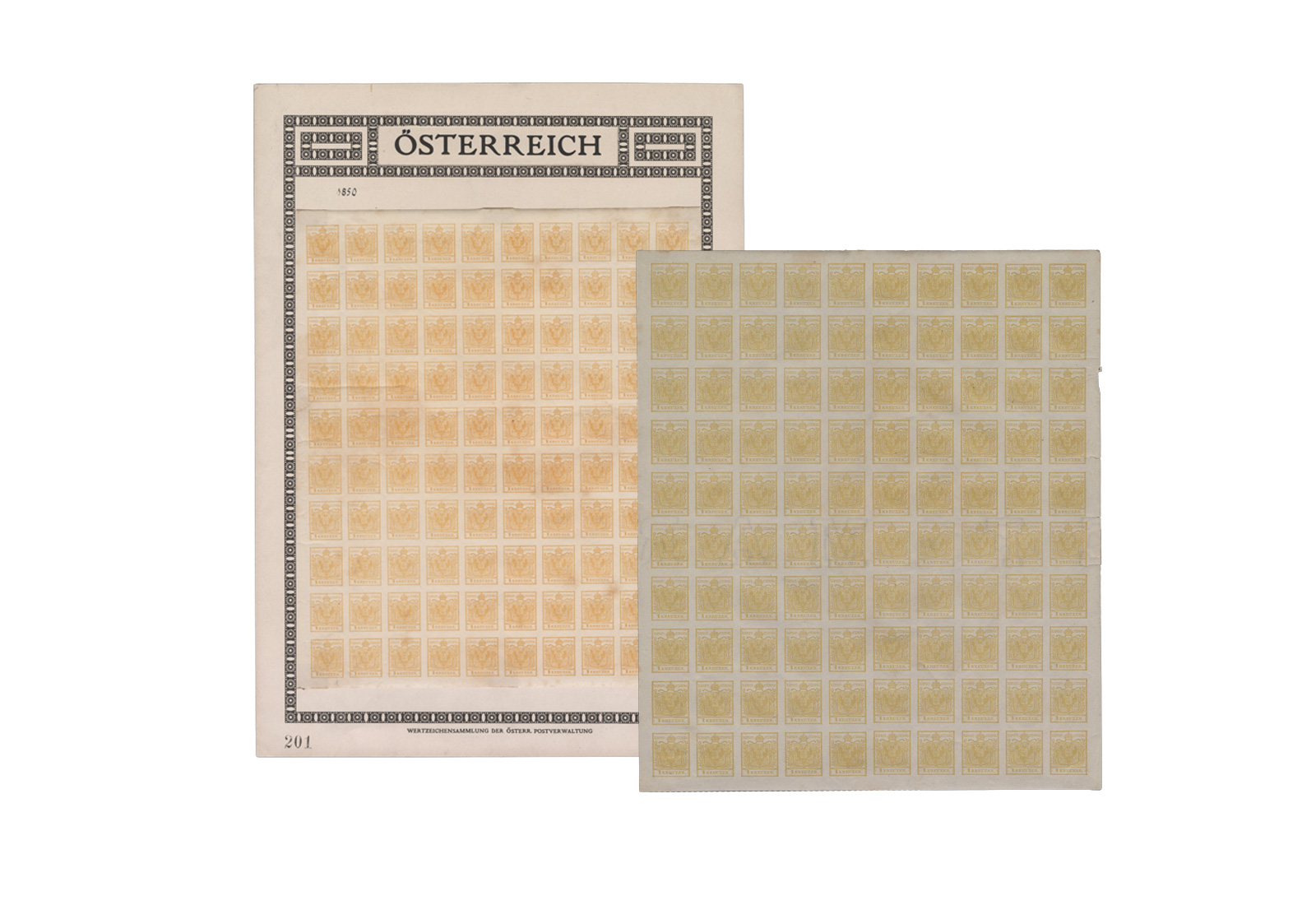 Österreich amtl. Neudrucke Wappenausgabe auf Original-Archiv-Seiten, 2 Bogen