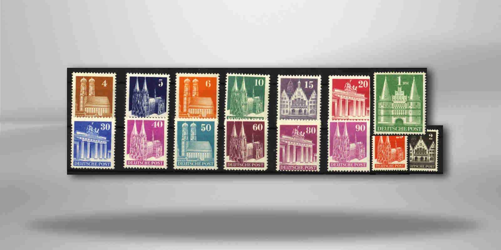 Briefmarken "Bauten" Bizone Michel-Nr. 73-97 II eg postfrisch