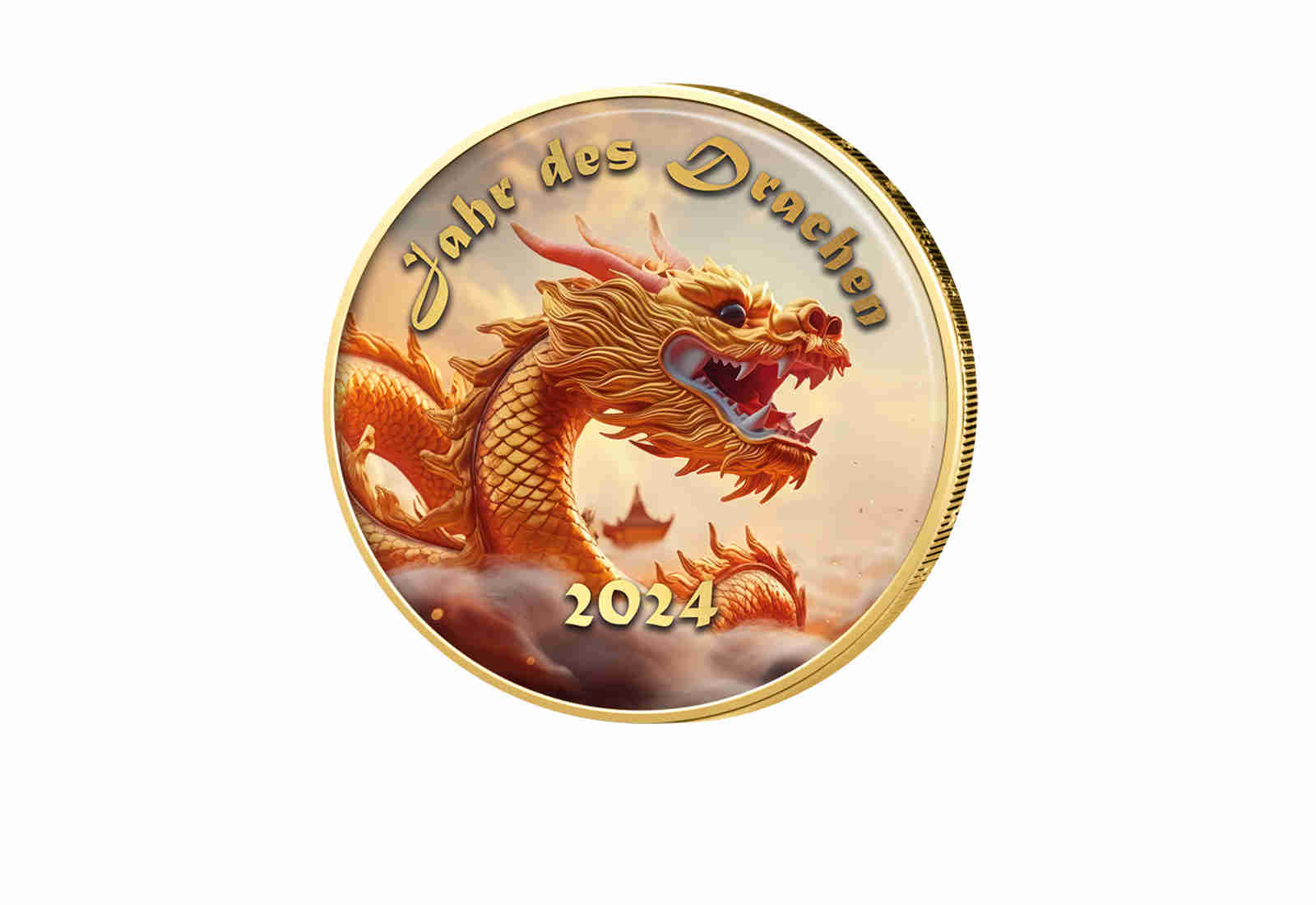 2 Euro 2024 Jahr des Drachen vergoldet mit Farbmotiv