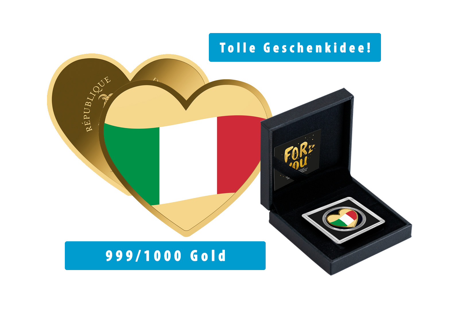 Goldmünze Motiv "Herz für Italien" 999/1000 Gold Geschenk
