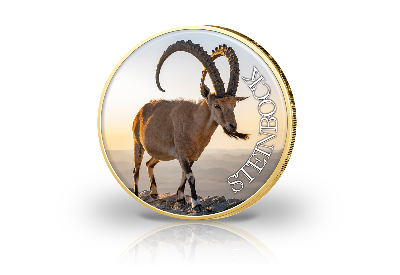 2 Euro mit Farbmotiv und 24 Karat Goldauflage Steinbock