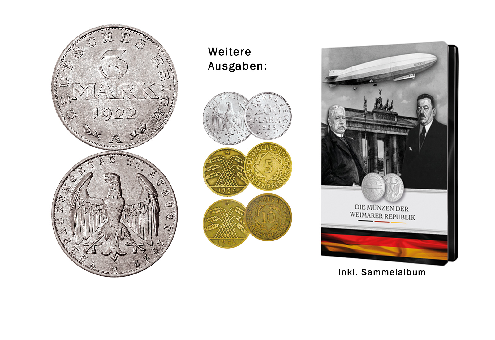 3 Mark 1922-1923 Weimarer Republik Jaeger-Nr. 303 mit Sammler-Service